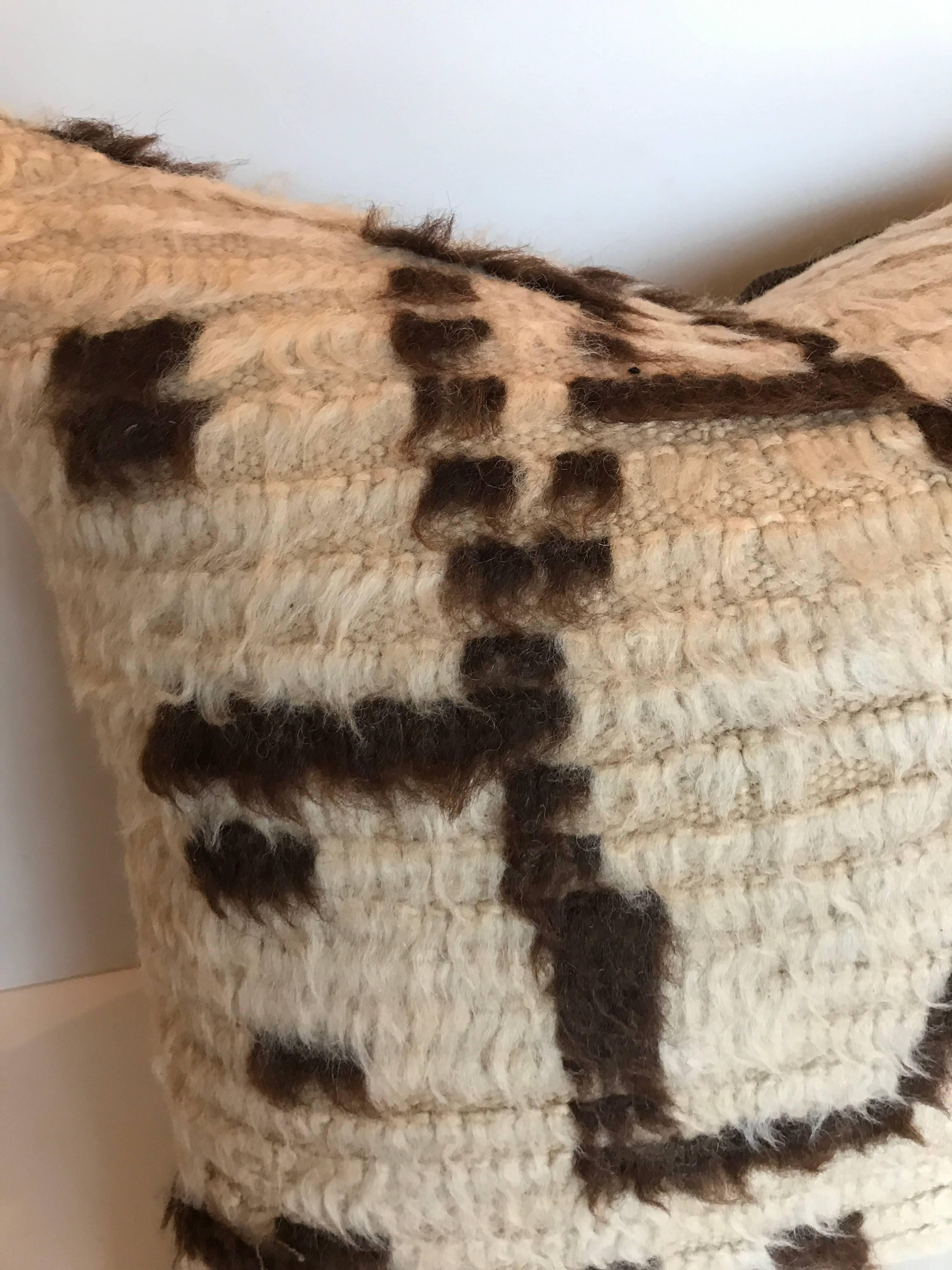 Hand-Knotted Custom Pillow Cut from a Vintage Moroccan Hand Loomed Wool Azilal Rug For Sale