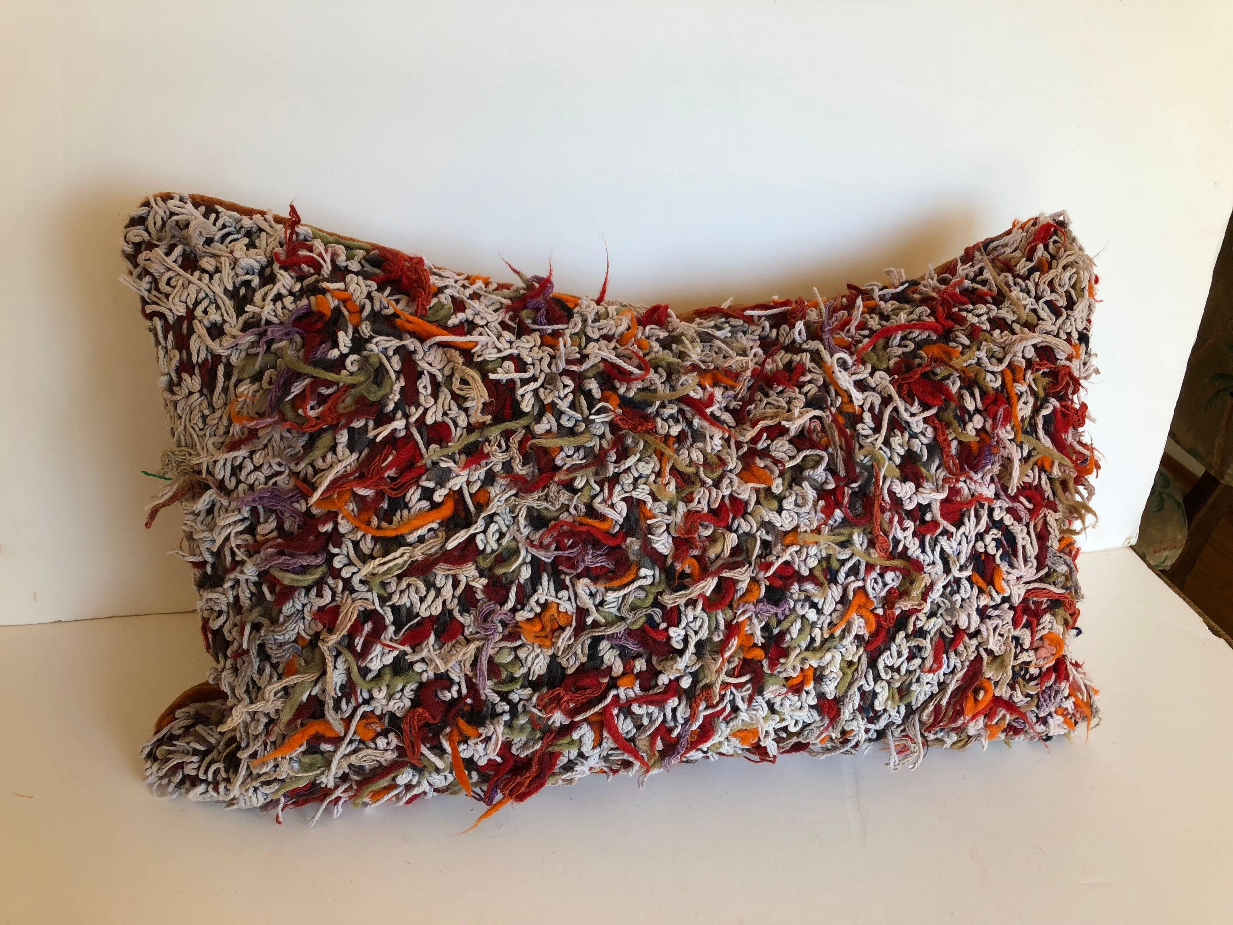 Custom Pillow cut from a Vintage Moroccan Hand Loomed Wool Berber Rug. For Sale 3