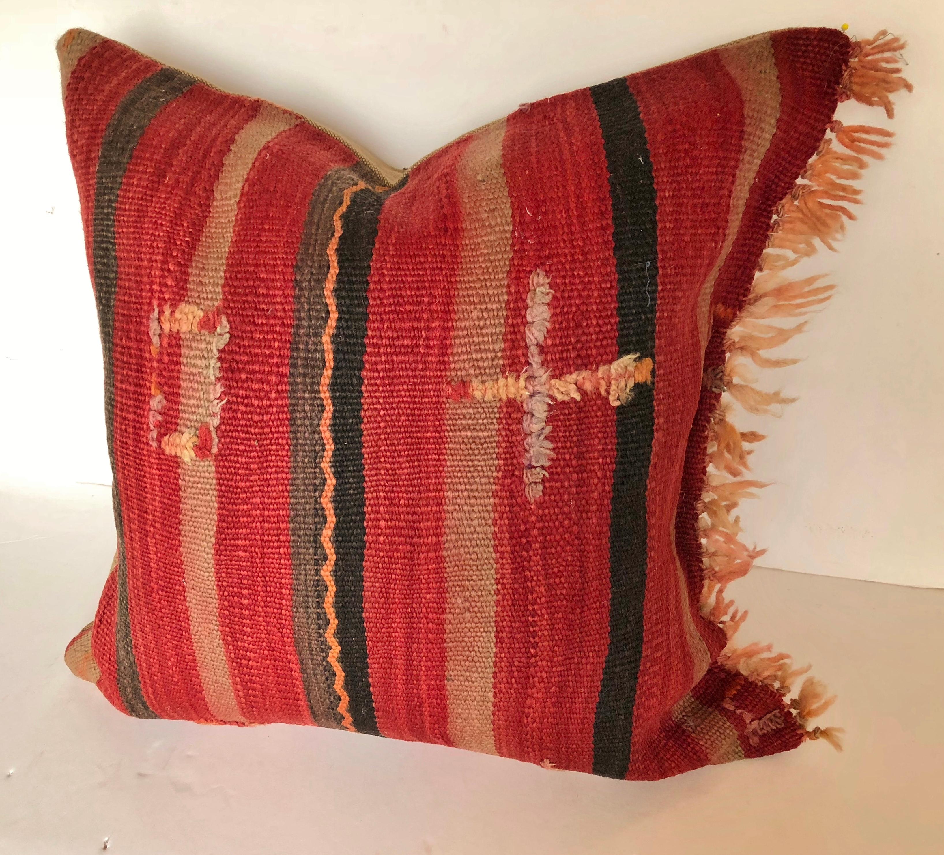 Mid-Century Modern Custom Pillow by Maison Suzanne Cut from a Vintage Moroccan Wool Berber Rug For Sale