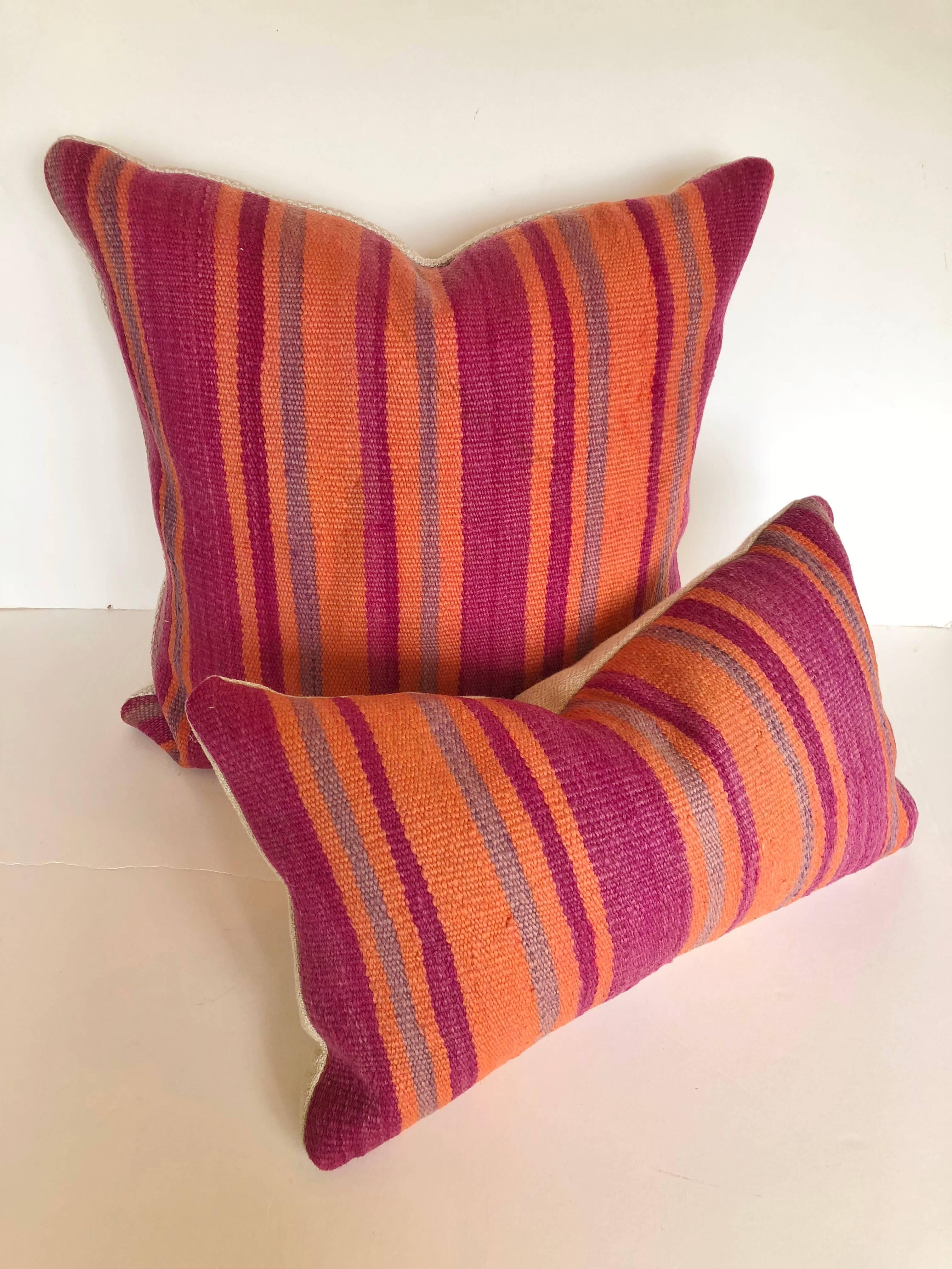Hand-Woven Custom Pillow Cut from a Vintage Moroccan Wool Berber Rug, Atlas Mountains For Sale