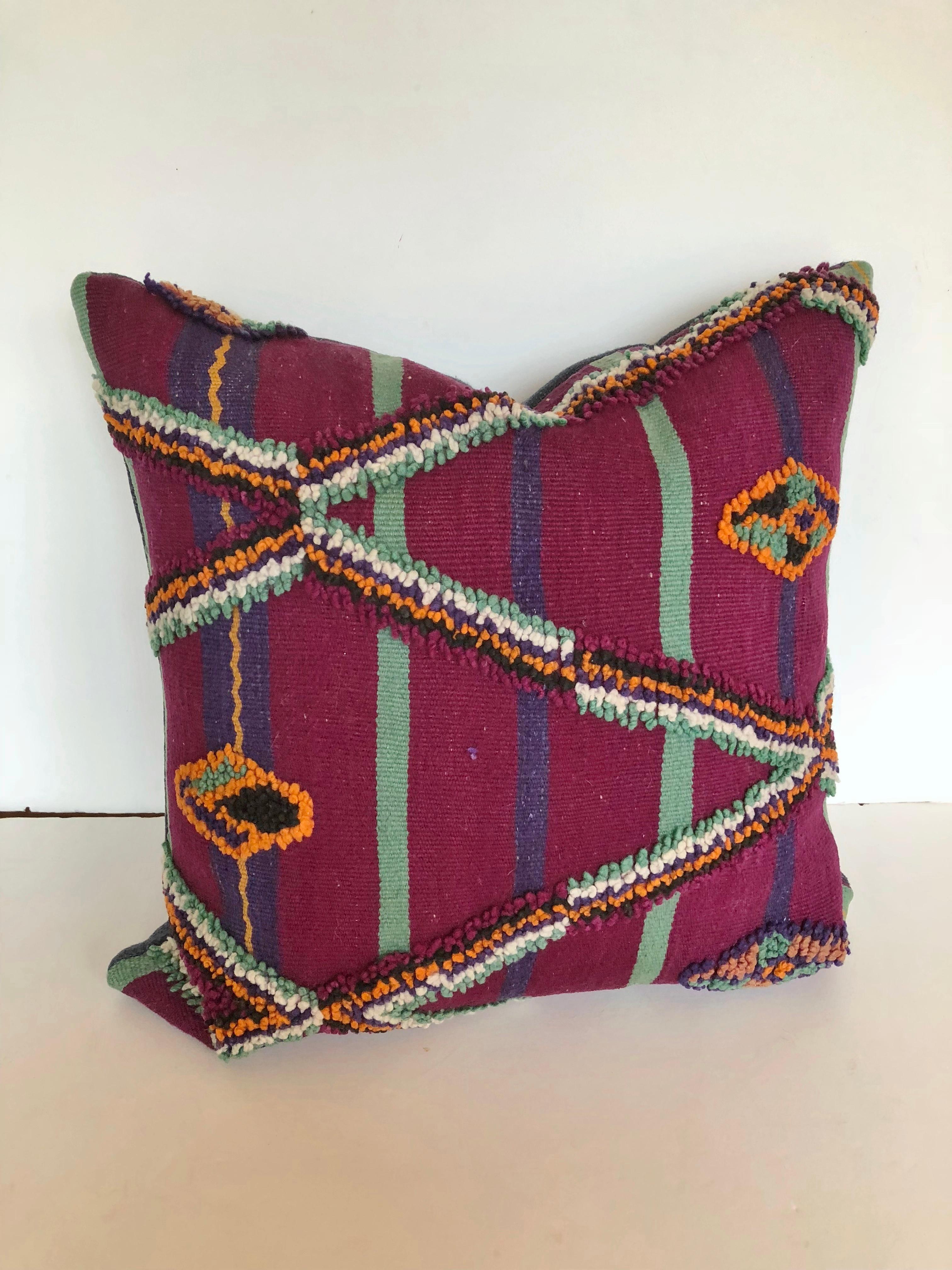 20th Century Custom Pillow by Maison Suzanne Cut from a Vintage Moroccan Wool Berber Rug For Sale