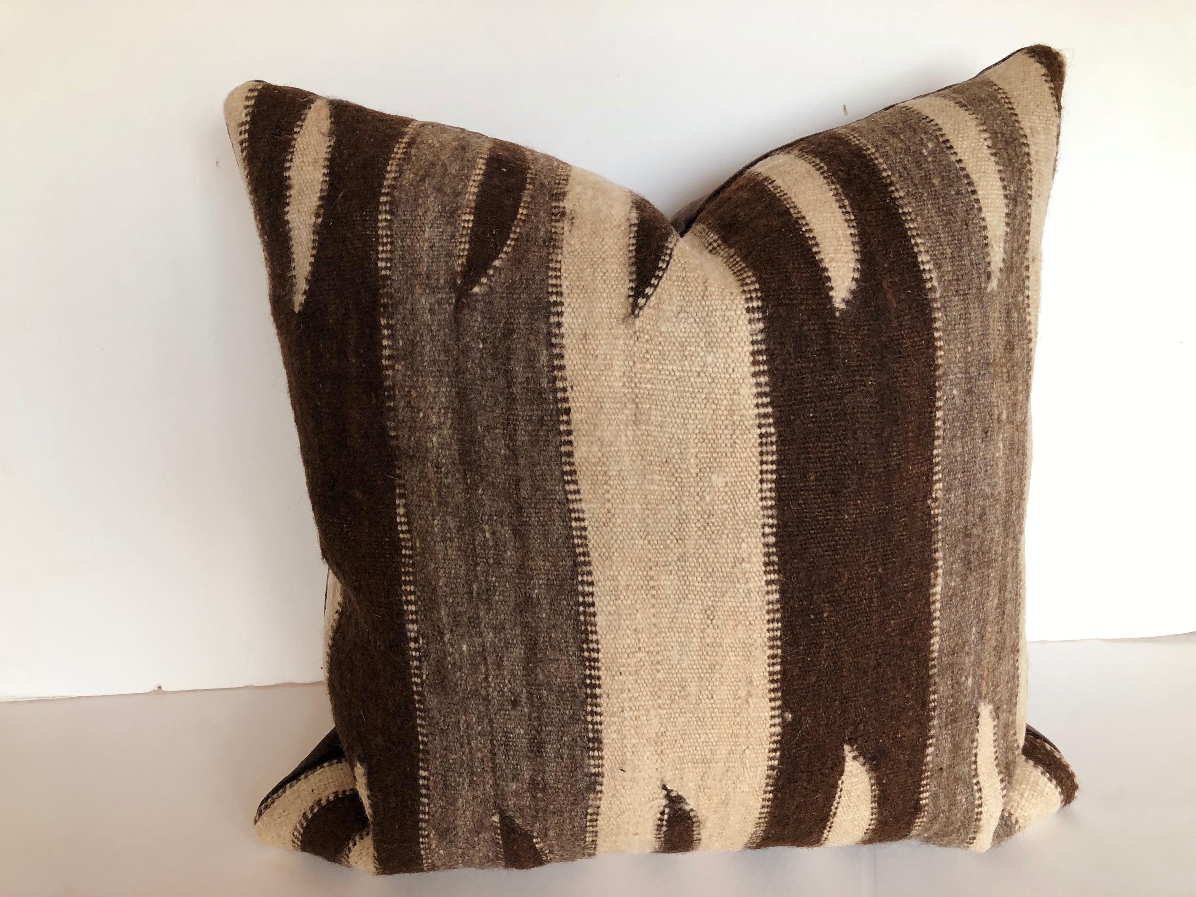 Mid-Century Modern Custom Pillow by Maison Suzanne Cut from a Vintage Moroccan Wool Ourika Rug For Sale
