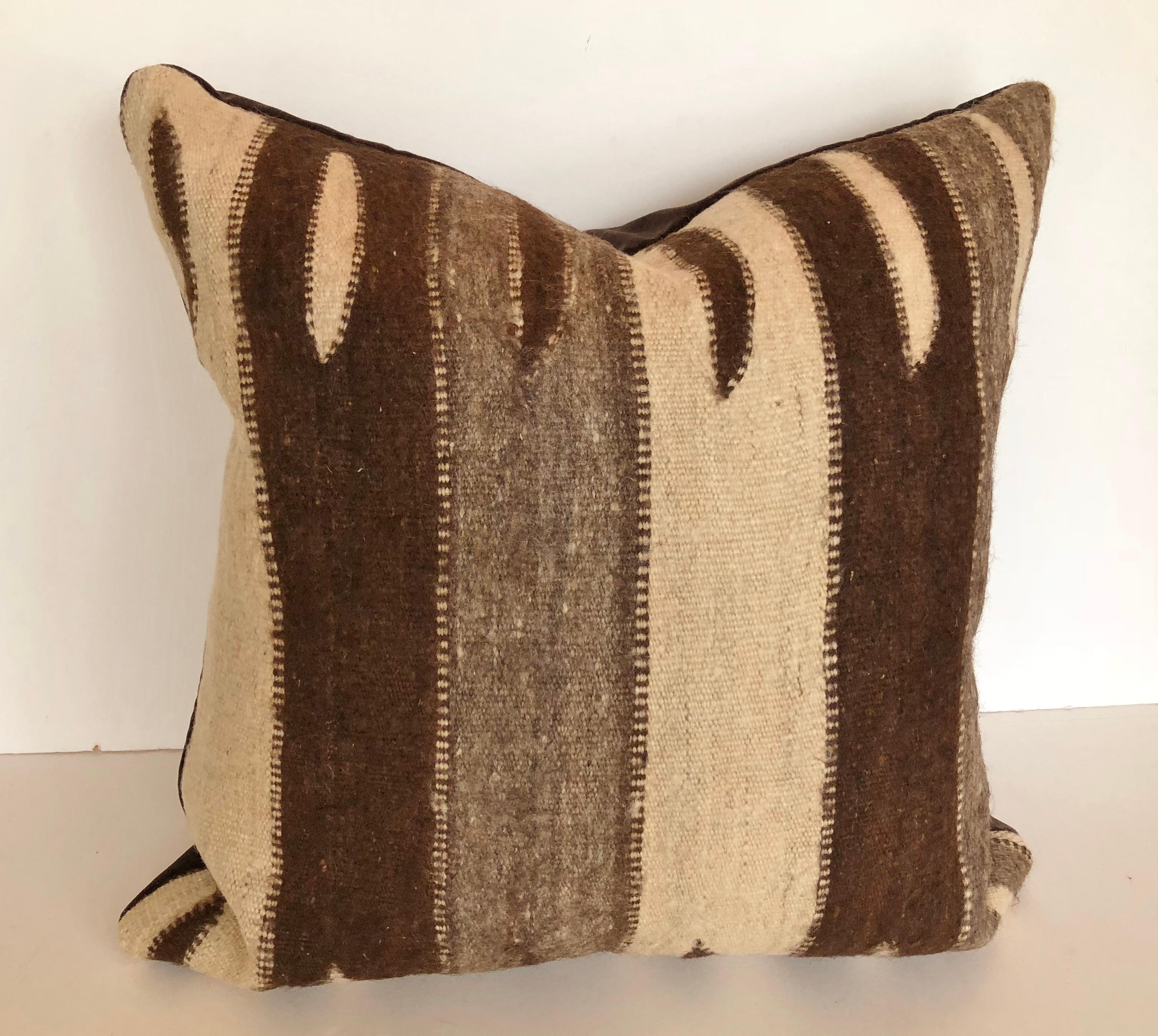 Mid-Century Modern Custom Pillow Cut from a Vintage Moroccan Wool Ourika Rug, Upper Atlas Mountains For Sale