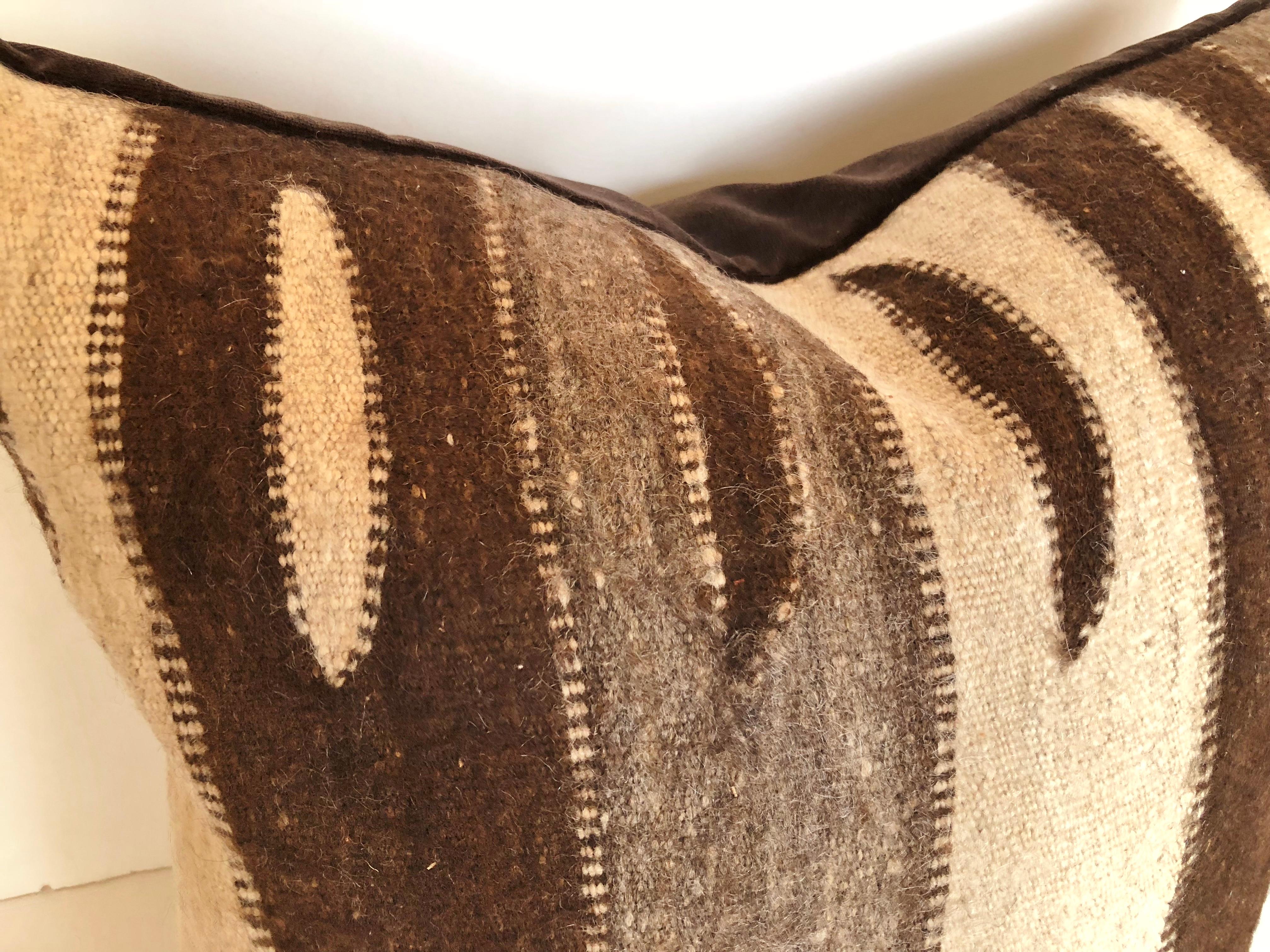 Hand-Woven Custom Pillow Cut from a Vintage Moroccan Wool Ourika Rug, Upper Atlas Mountains For Sale