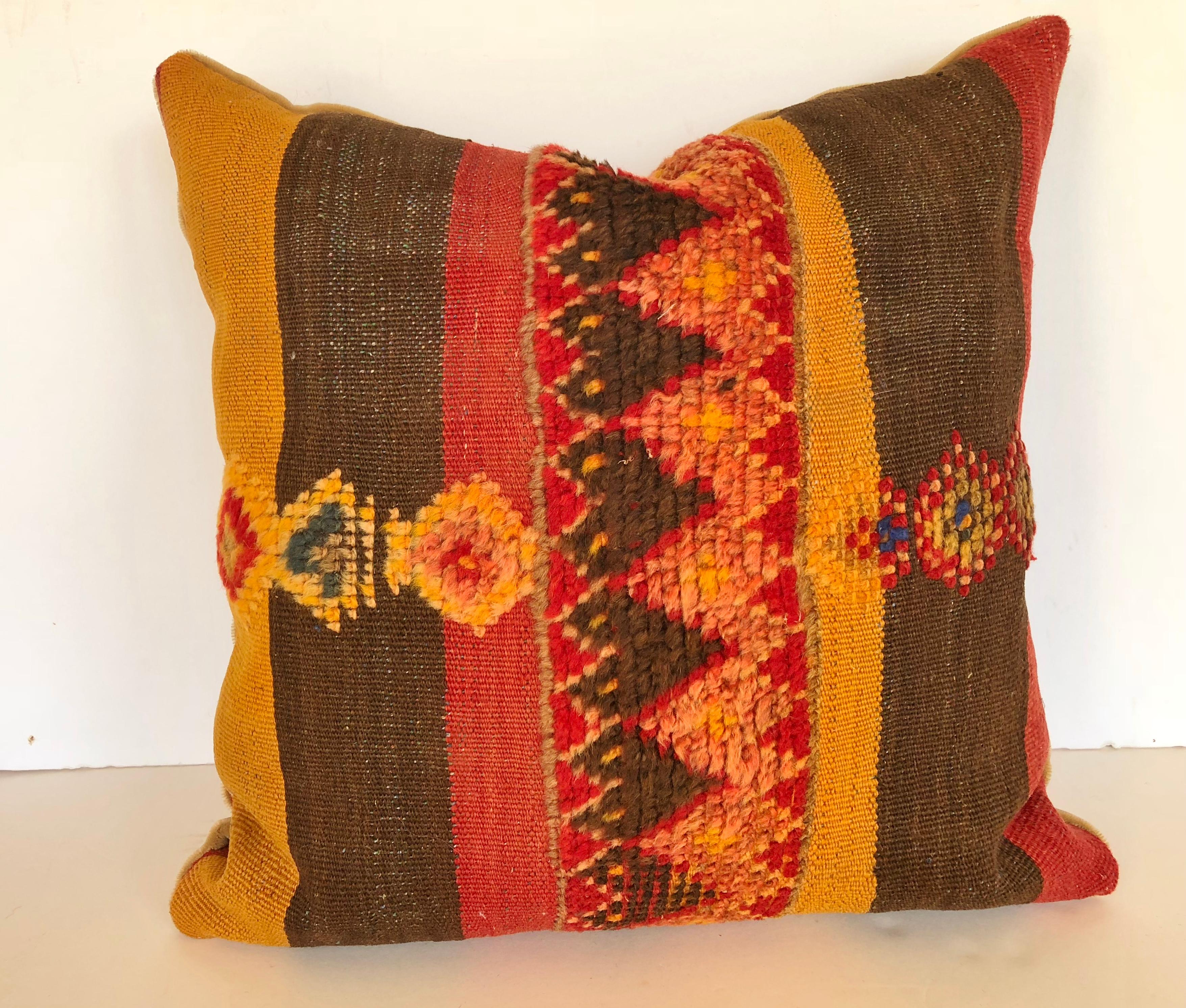 Tribal Custom Pillow by Maison Suzanne Cut from a Vintage Moroccan Wool Rug For Sale