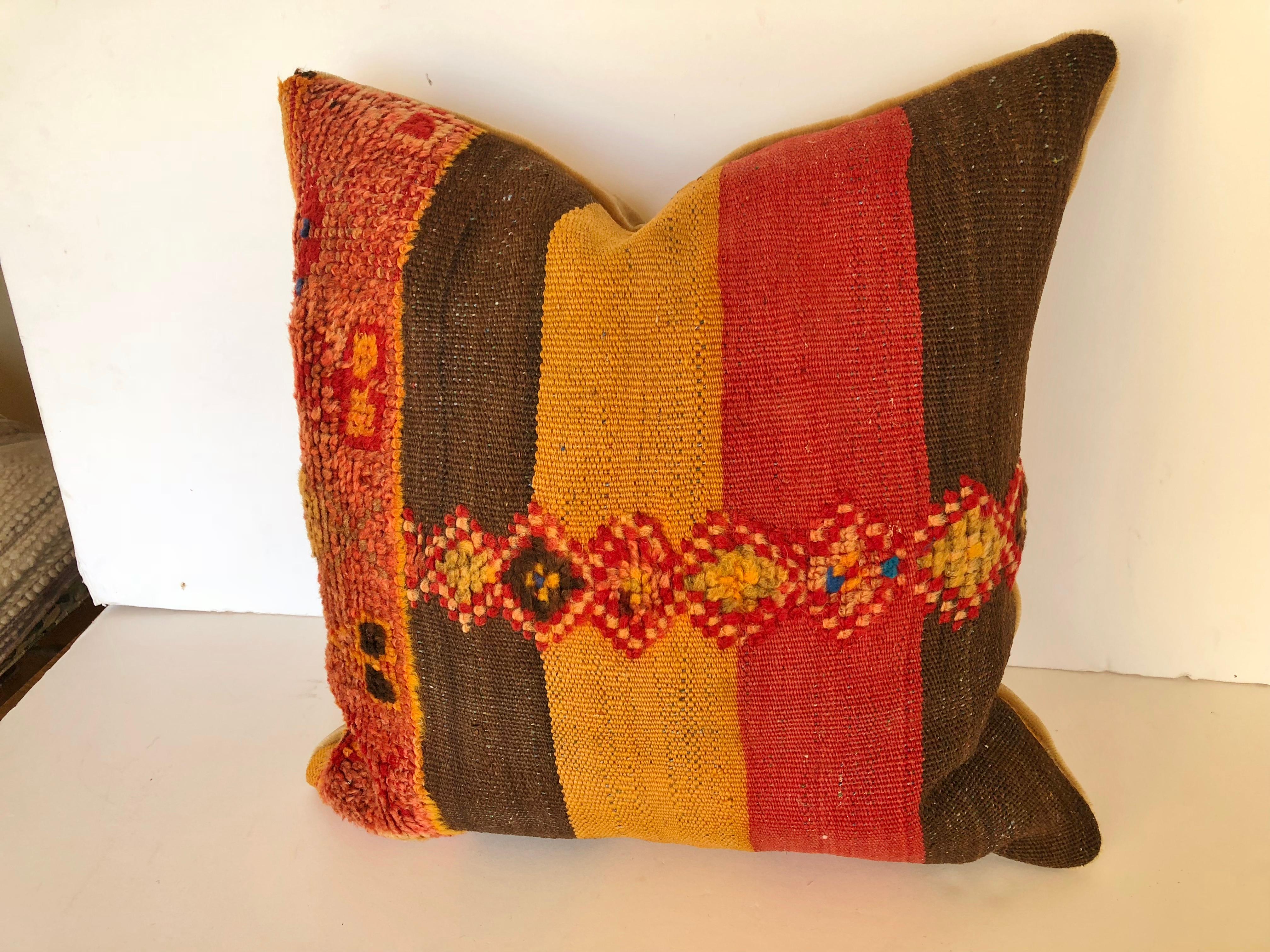 Hand-Woven Custom Pillow by Maison Suzanne Cut from a Vintage Moroccan Wool Rug For Sale