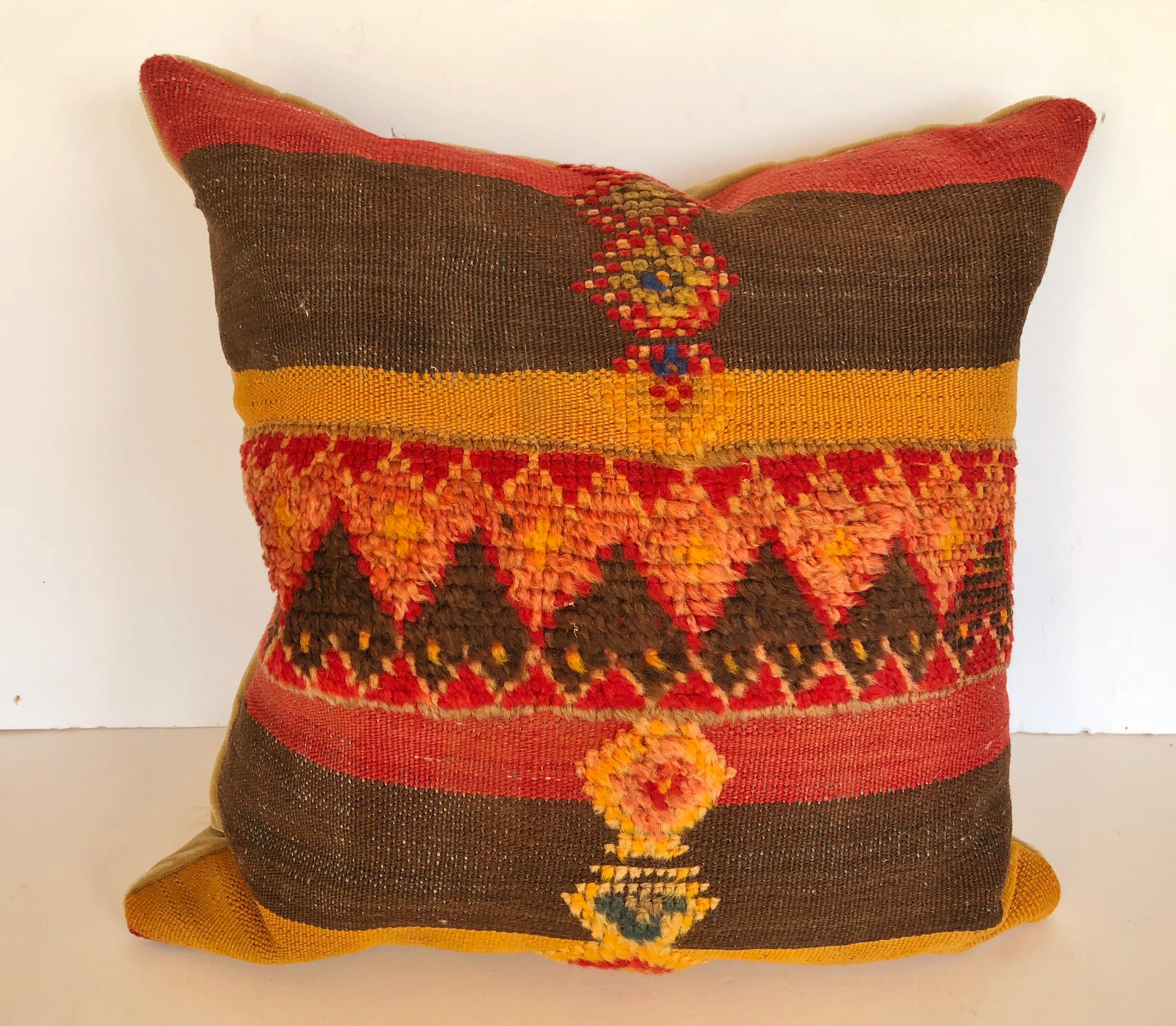Hand-Woven Custom Pillow by Maison Suzanne Cut from a Vintage Moroccan Wool Rug For Sale