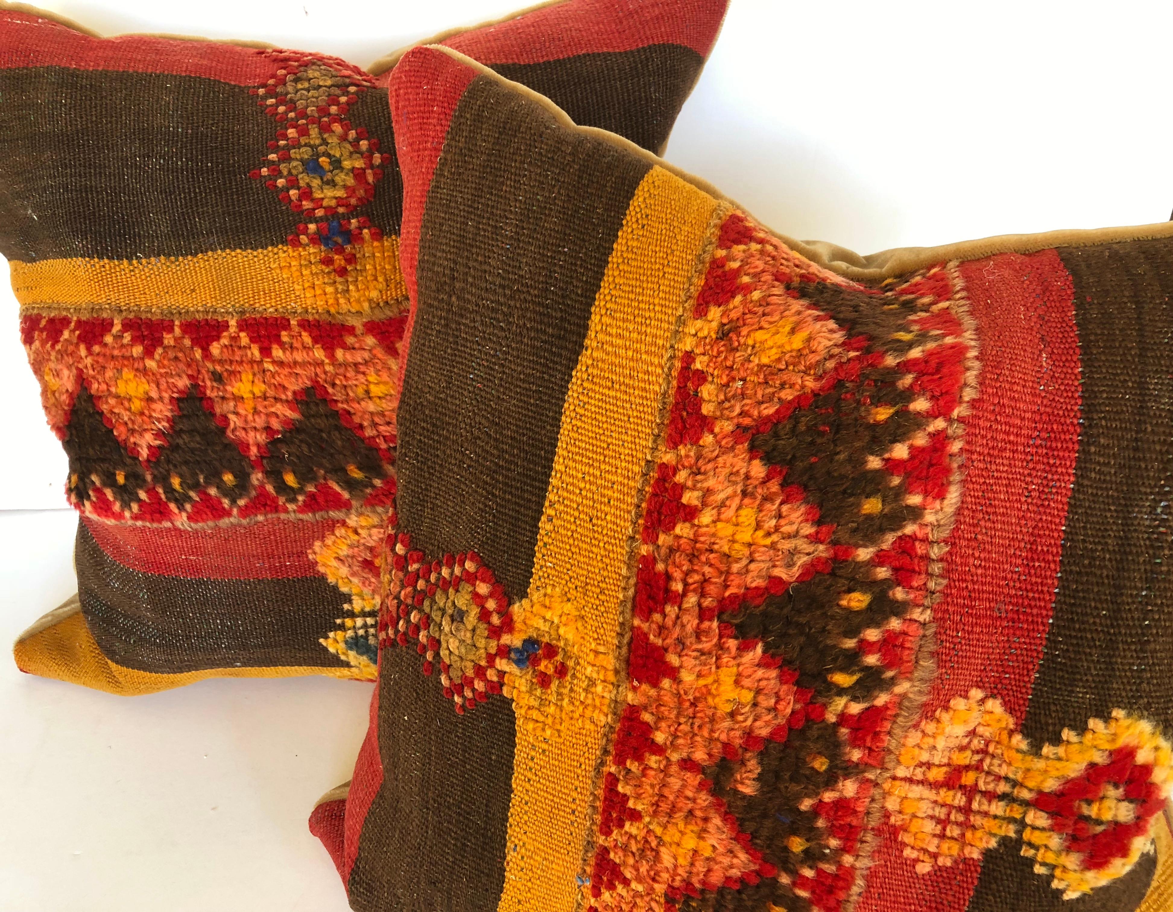 Custom Pillow by Maison Suzanne Cut from a Vintage Moroccan Wool Rug In Good Condition For Sale In Glen Ellyn, IL