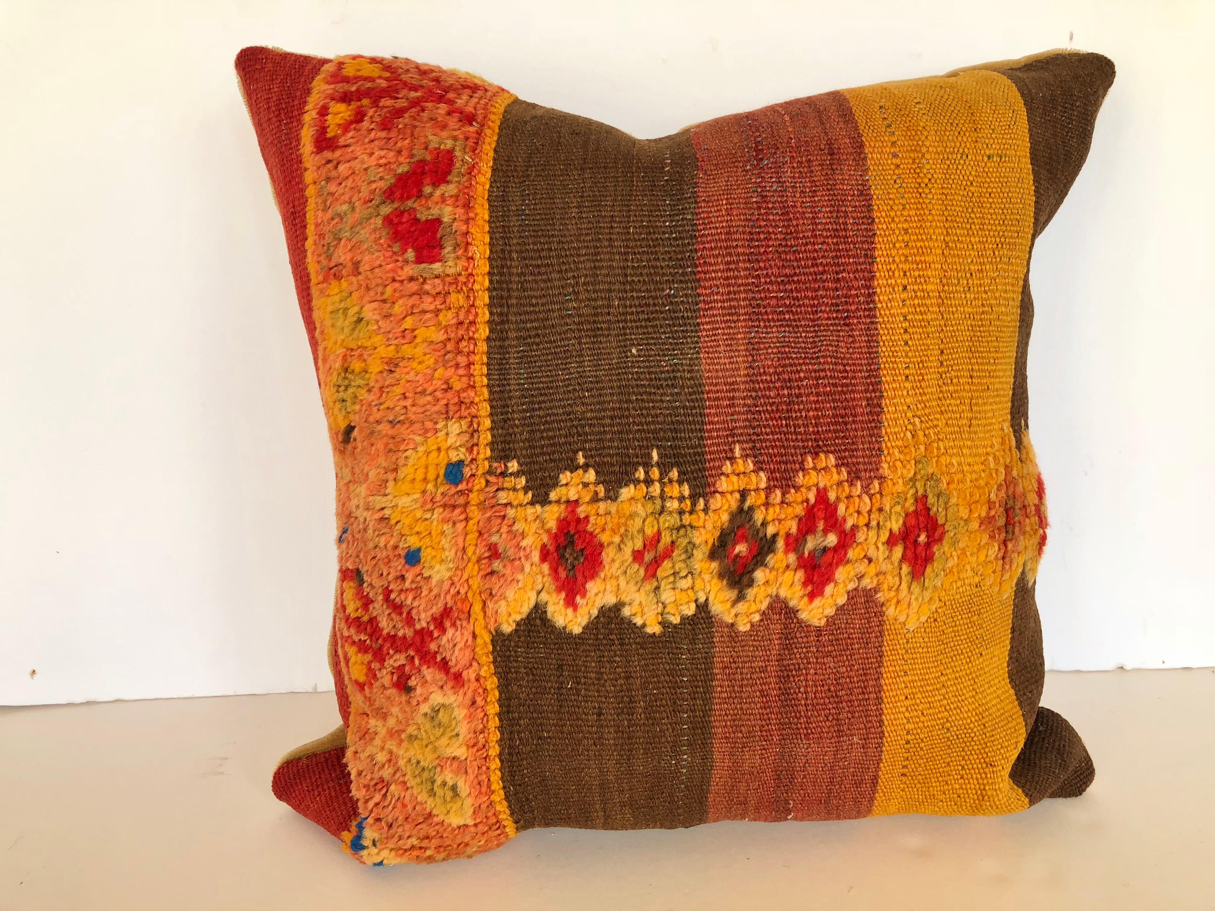 Custom Pillow by Maison Suzanne Cut from a Vintage Moroccan Wool Rug For Sale 1