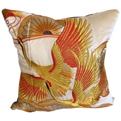 Custom Pillow Cut from a Vintage Silk Embroidered Japanese Uchikake Kimono