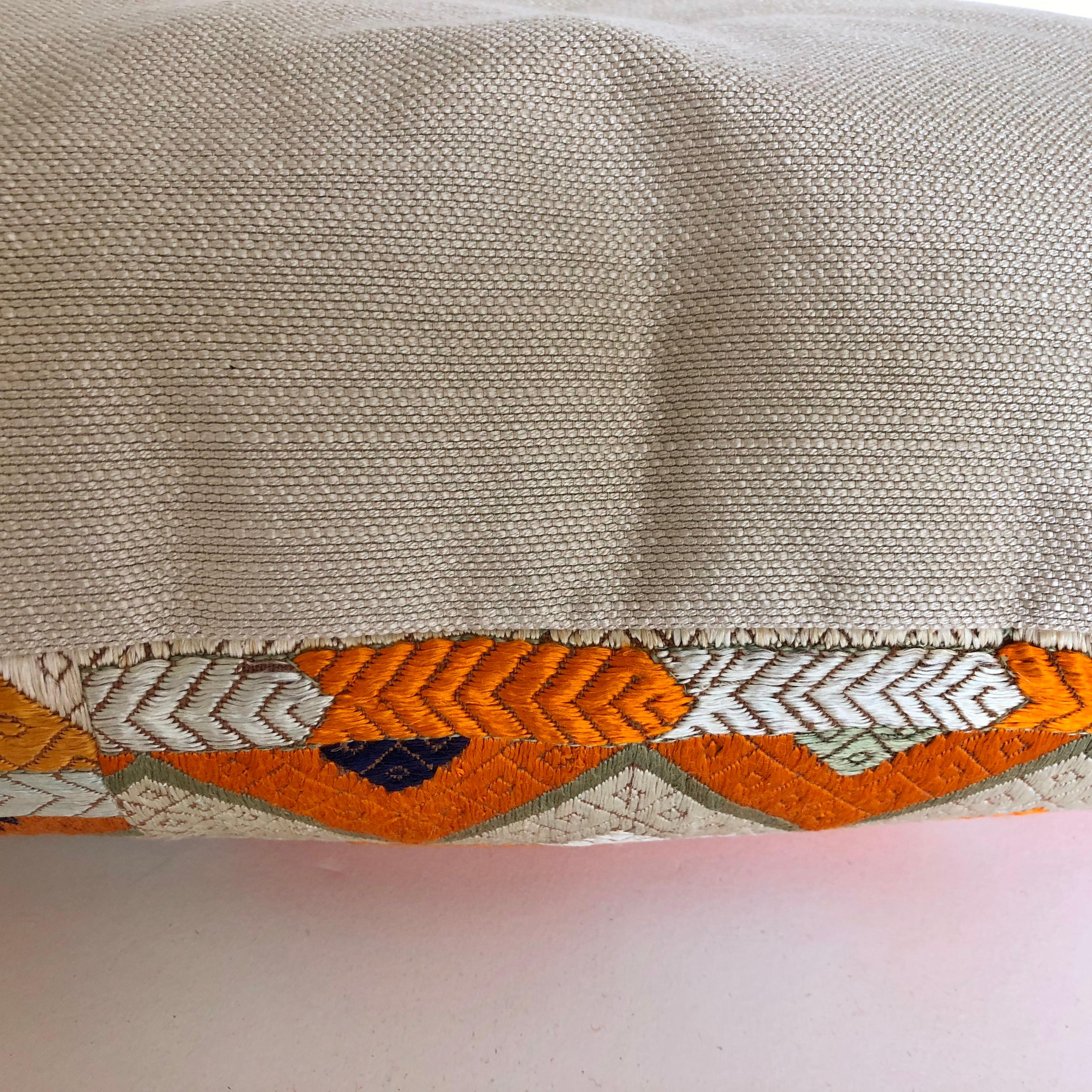 Cotton Custom Pillow Cut from a Vintage Silk Embroidered Phulkari Bagh Wedding Shawl For Sale