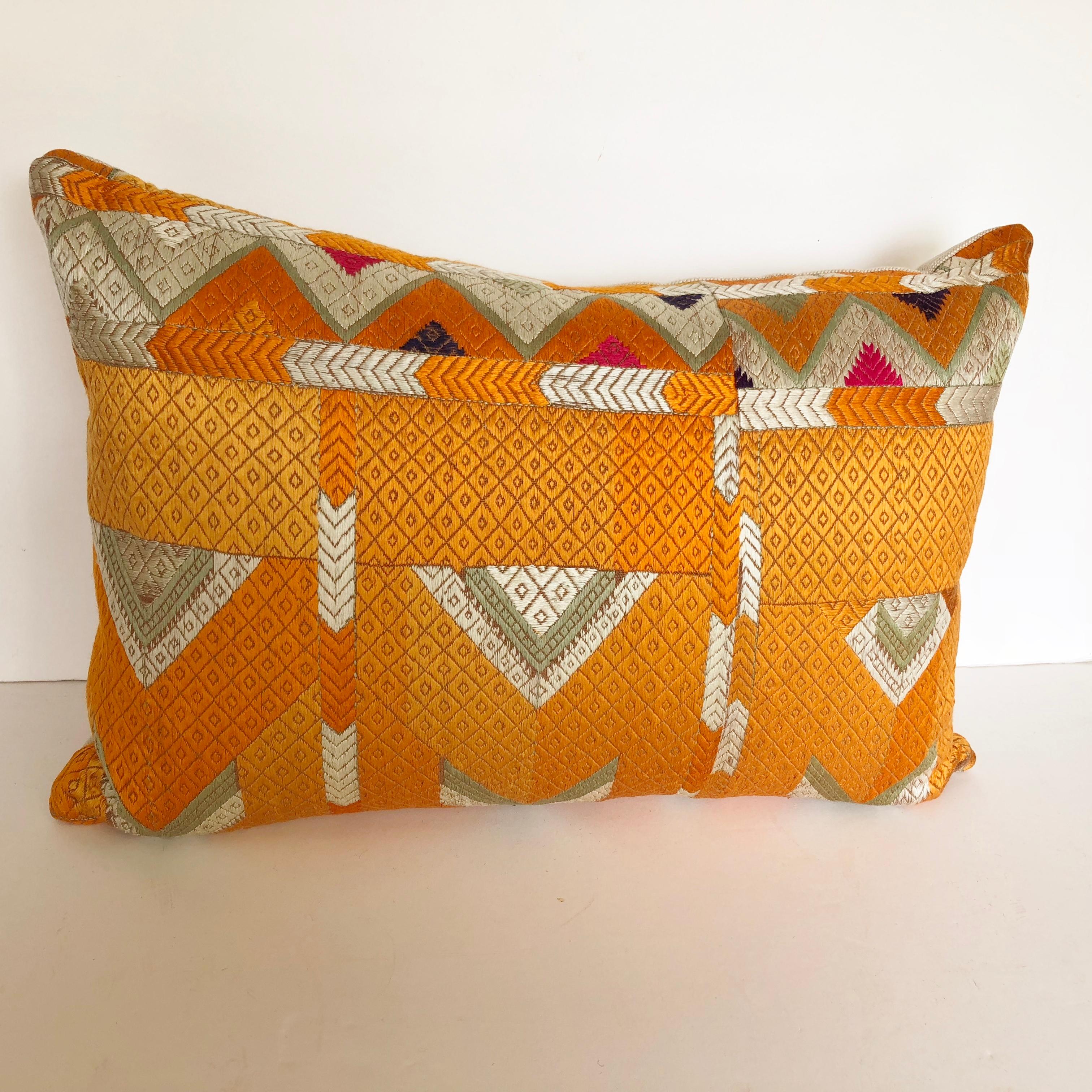 Custom Pillow Cut from a Vintage Silk Embroidered Phulkari Bagh Wedding Shawl For Sale 1
