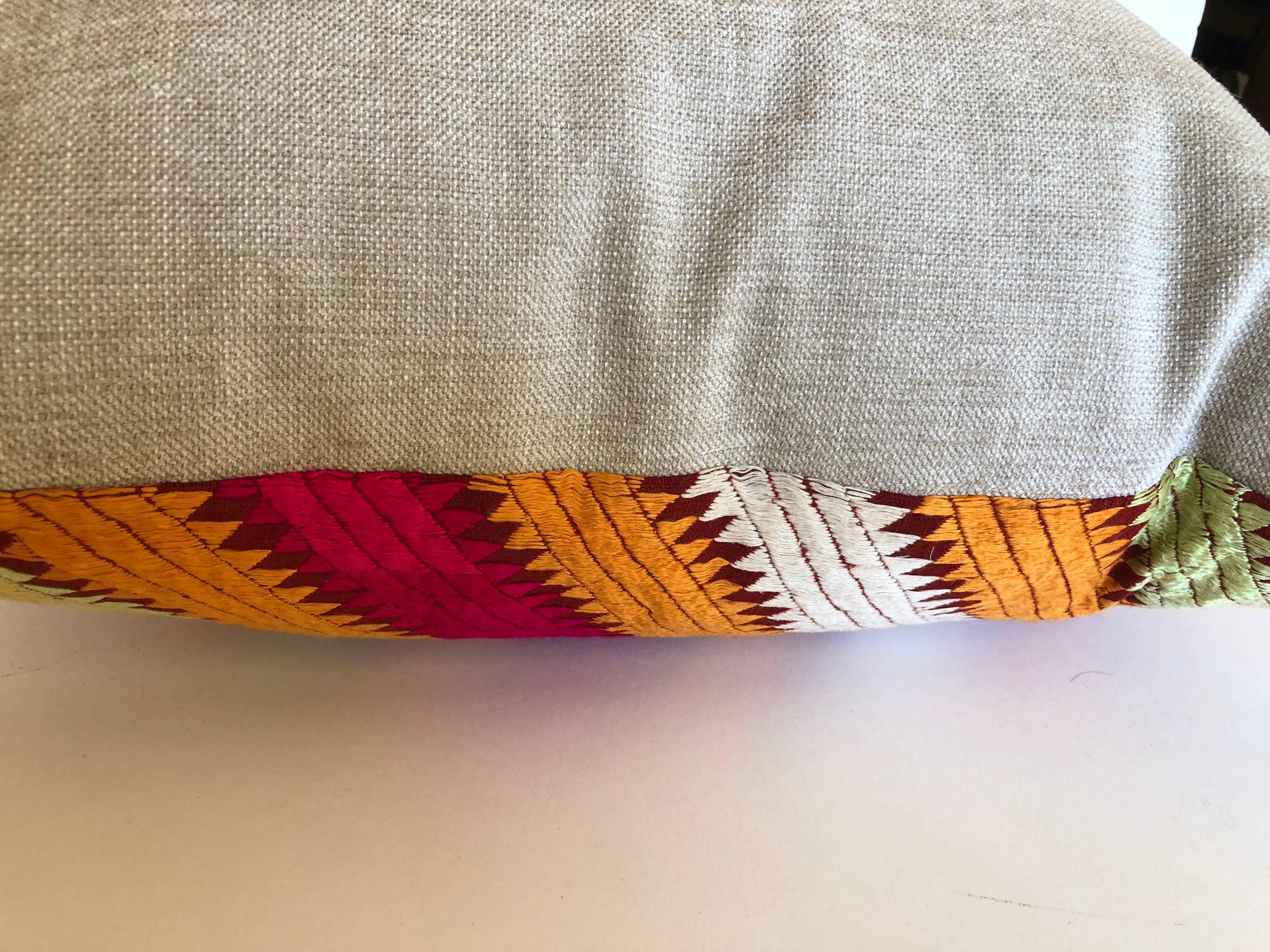 Custom Pillow by Maison Suzanne Cut from a Vintage Silk Embroidered Phulkari  For Sale 4