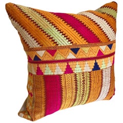 Custom Pillow by Maison Suzanne Cut from a Vintage Silk Embroidered Phulkari 