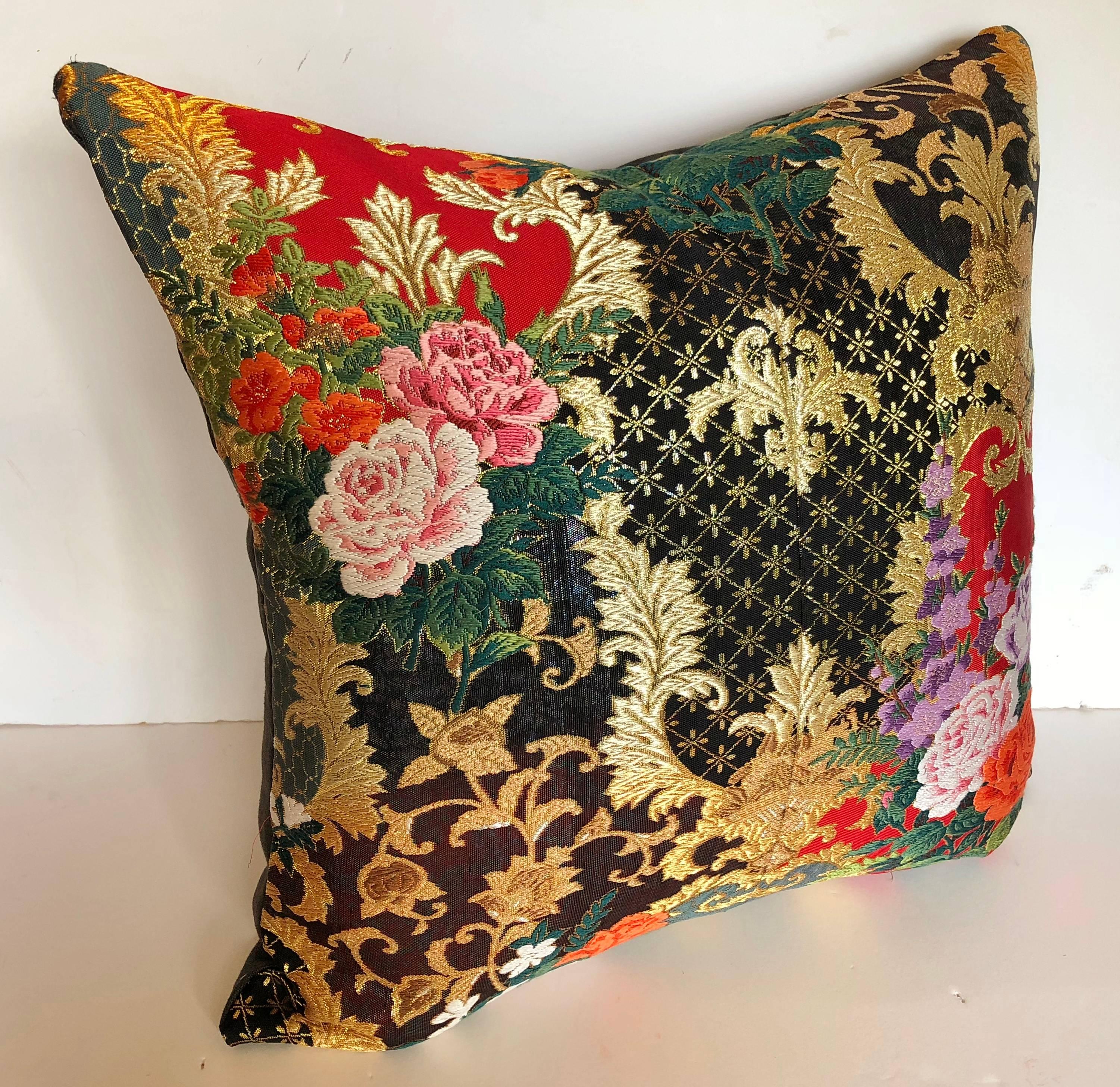 Custom pillow cut from a vintage silk Japanese Uchikake, the traditional wedding kimono. Japanese silk textiles are woven in 14