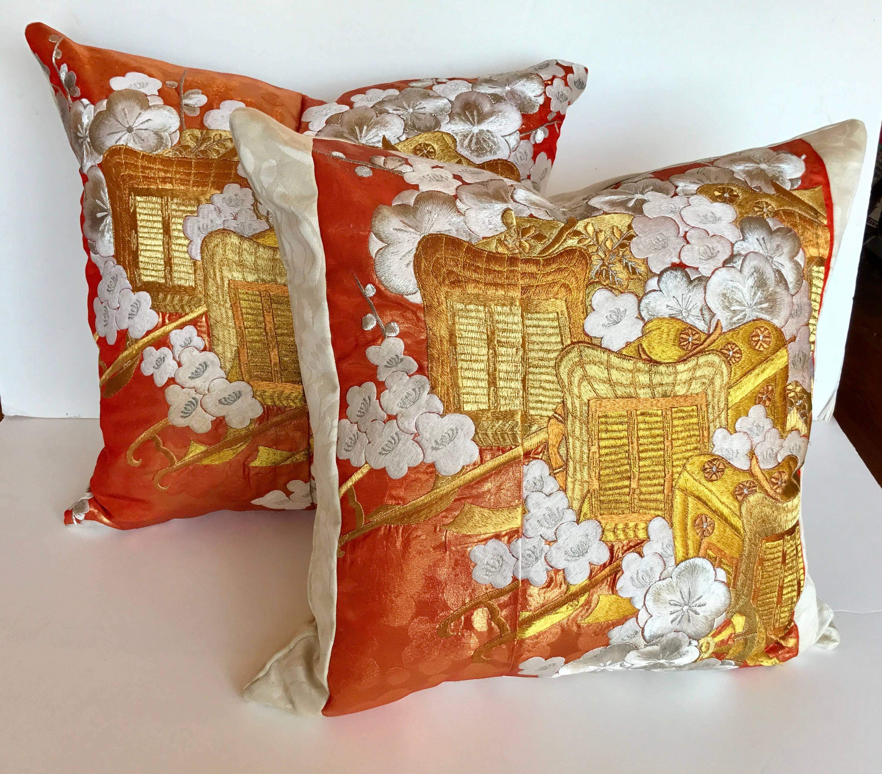 Custom Pillow Cut from a Vintage Silk Japanese Uchikake Wedding Kimono 2