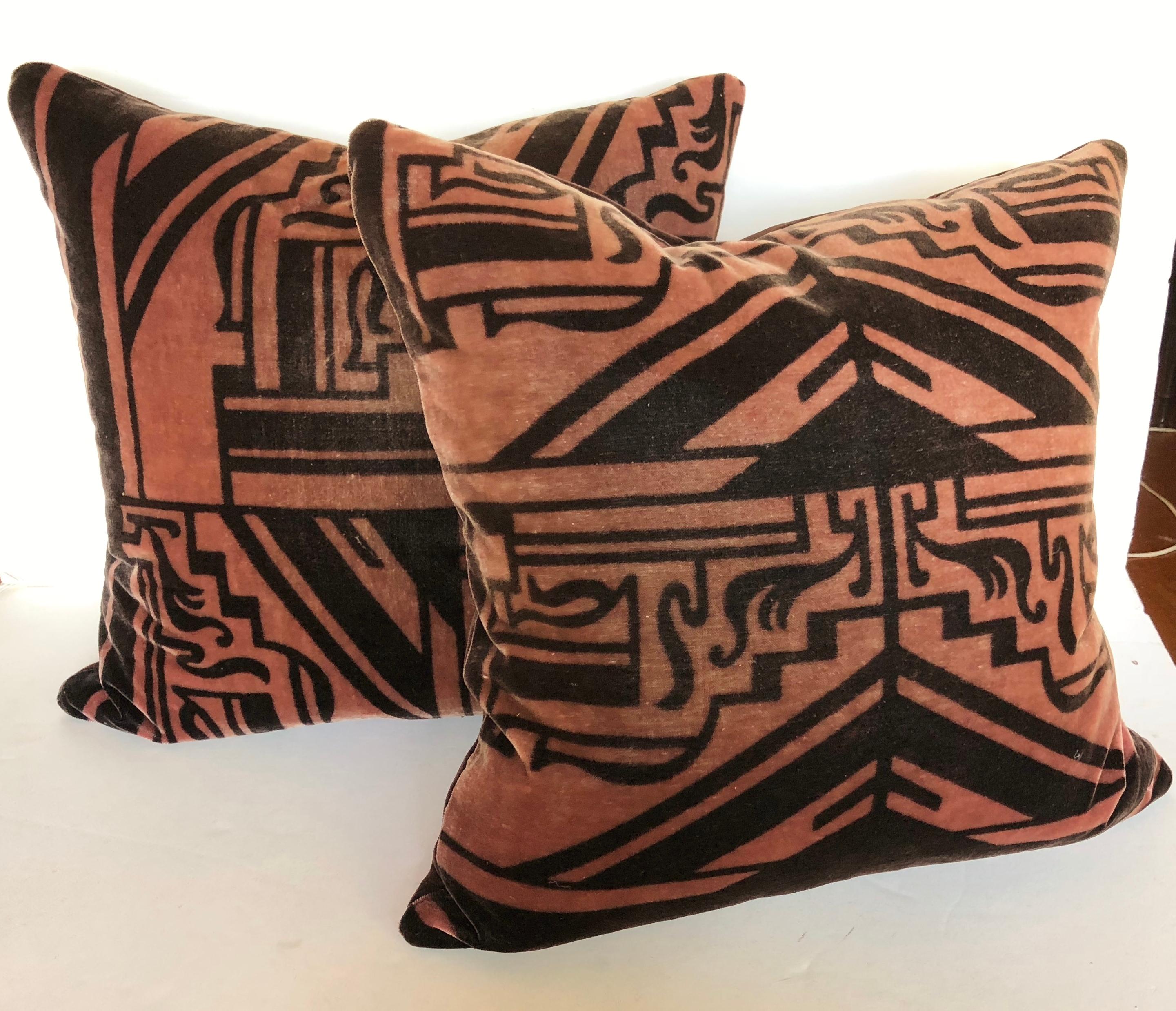 Art Deco Custom Pillow Cut from a Vintage Silk Velvet Amsterdam School Textile, 1915-1927 For Sale