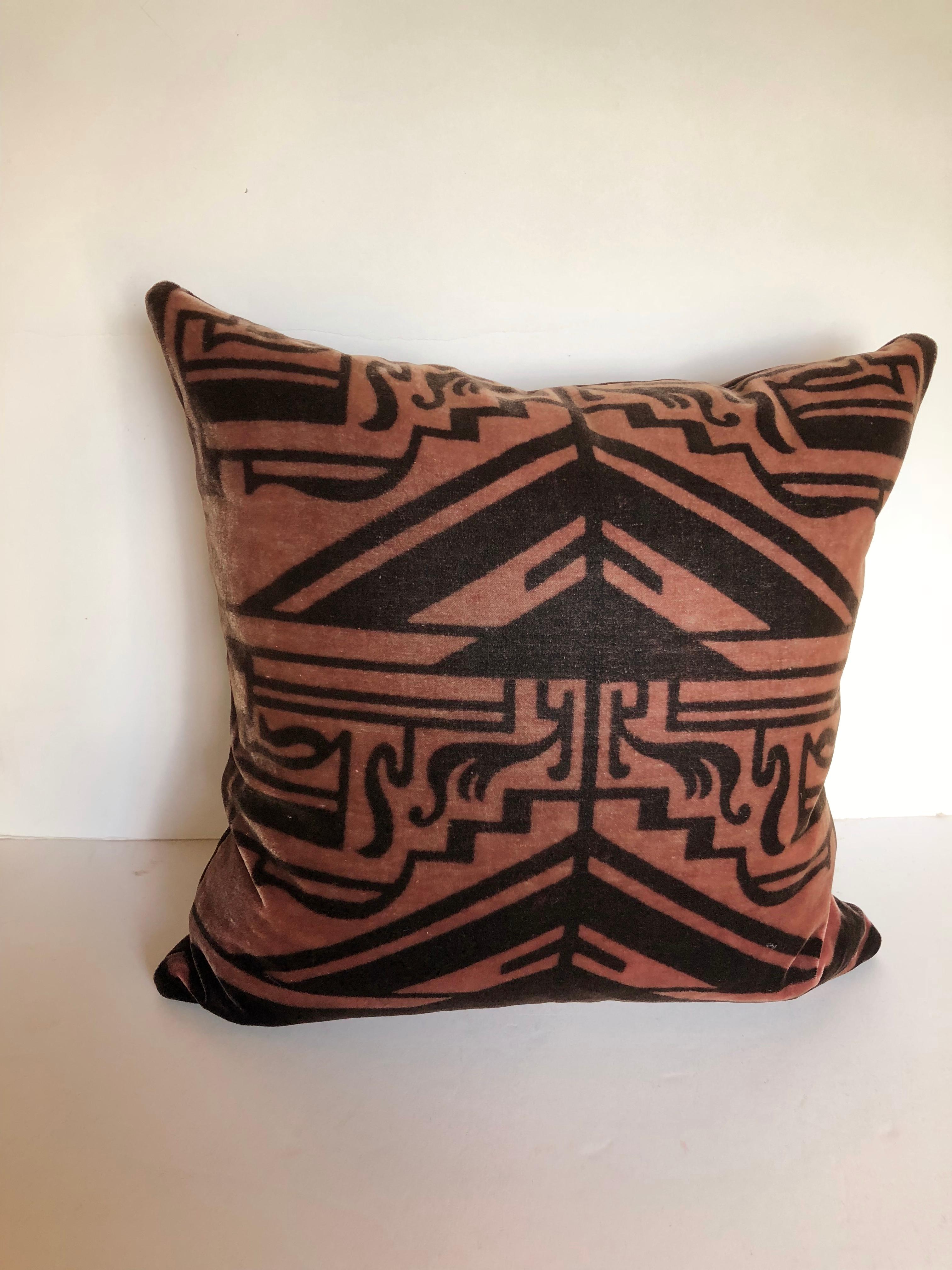 Dutch Custom Pillow Cut from a Vintage Silk Velvet Amsterdam School Textile, 1915-1927 For Sale