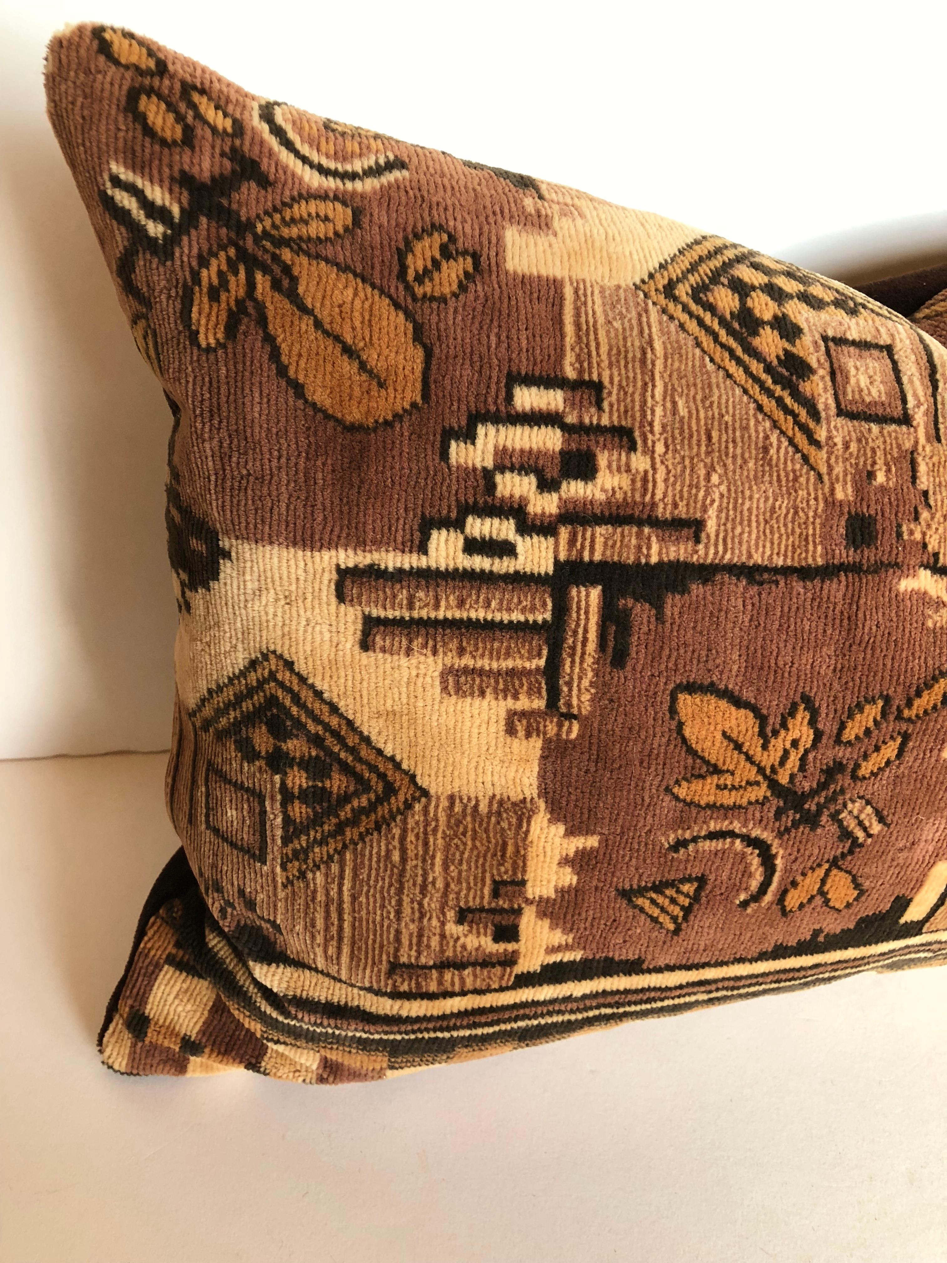 20th Century Custom Pillow cut from a Vintage Velvet Amsterdam School Textile For Sale