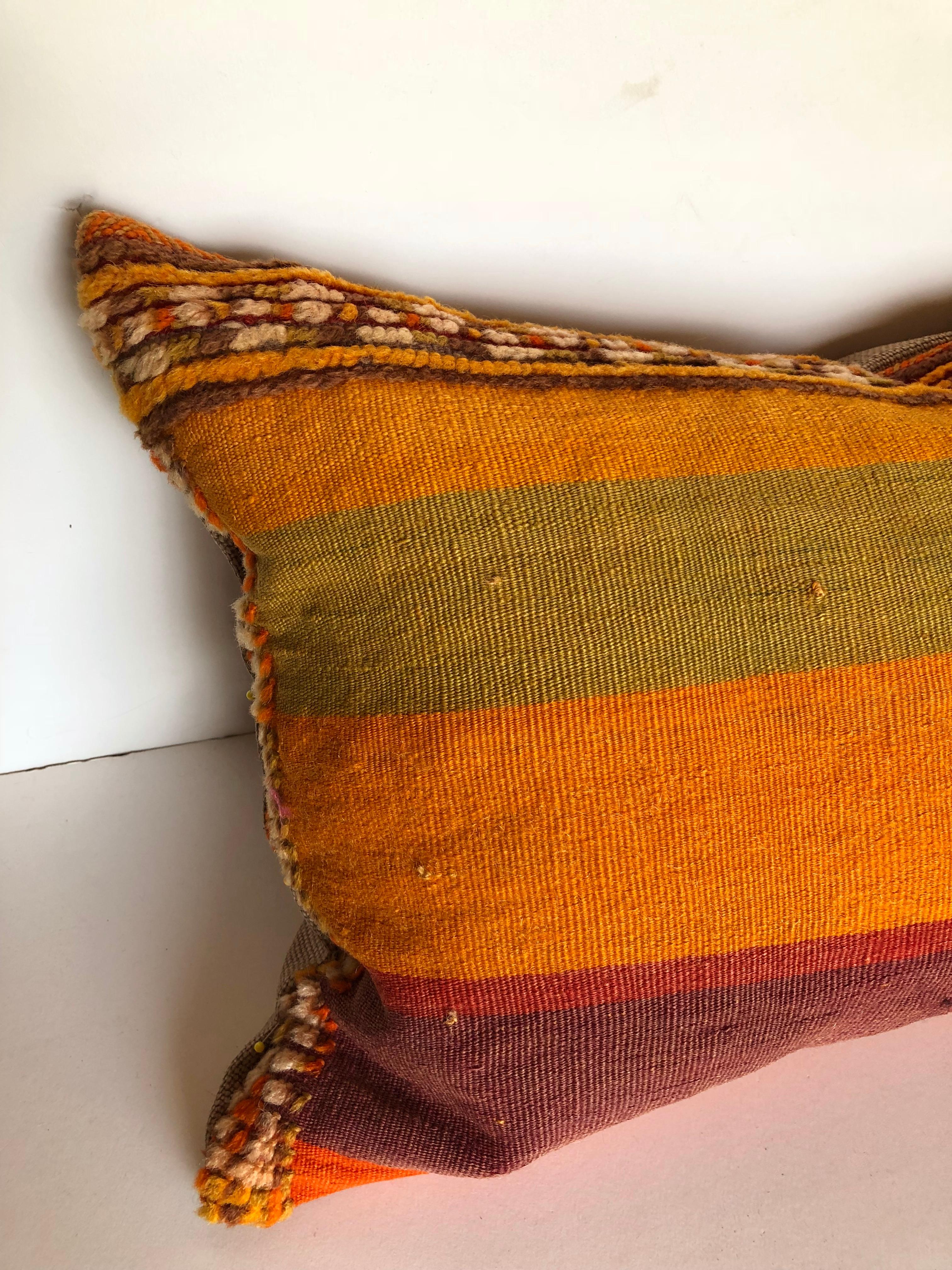 Hand-Woven Custom Pillow by Maison Suzanne Cut from a Vintage Wool Moroccan Berber Rug For Sale