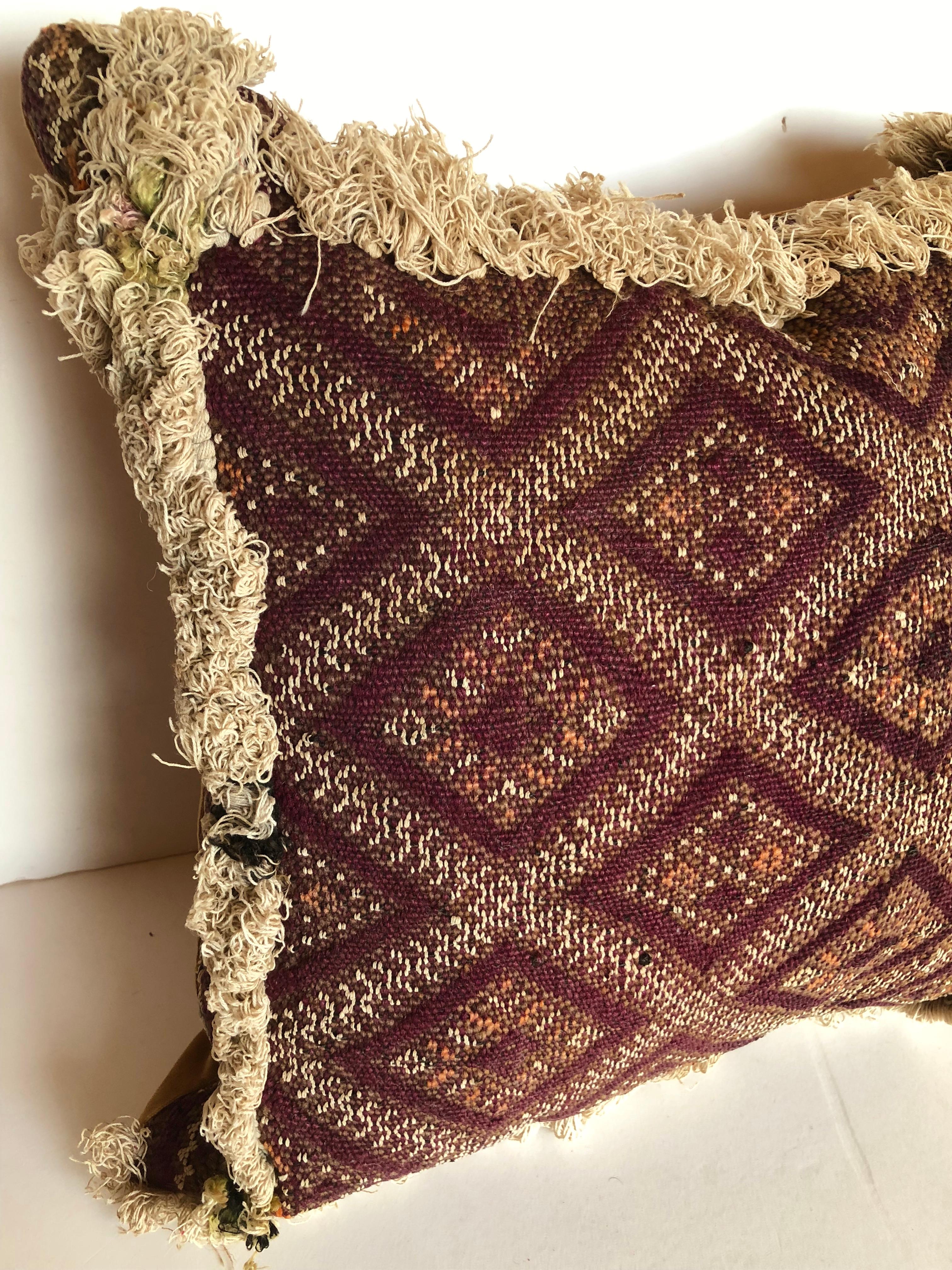 Custom Pillow Cut from an Antique Handwoven Wool Moroccan Rug, Atlas Mountains In Good Condition In Glen Ellyn, IL