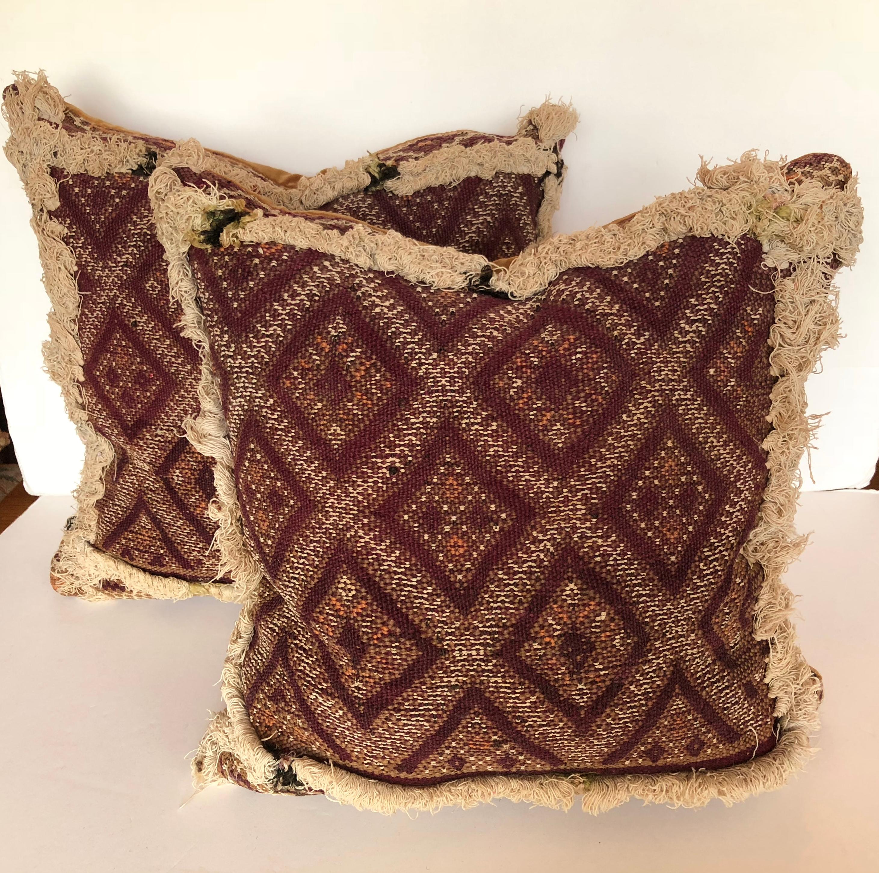 Custom Pillow Cut from an Antique Handwoven Wool Moroccan Rug, Atlas Mountains 1