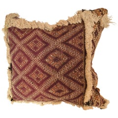 Custom Pillow Cut from an Antique Handwoven Wool Moroccan Rug, Atlas Mountains