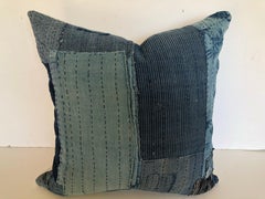 Custom Pillow Cut from an Antique Japanese Cotton Indigo Boro Textile
