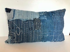 Custom Pillow Cut from an Antique Japanese Cotton Indigo Boro Textile
