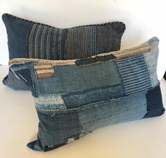 Custom Pillow Cut from an Antique Japanese Cotton Indigo Boro Textile