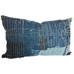 Custom Pillow Cut from an Antique Japanese Cotton Indigo Boro Textile