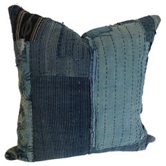 Custom Pillow Cut from an Antique Japanese Cotton Indigo Boro Textile