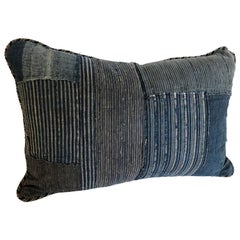 Custom Pillow Cut from an Antique Japanese Cotton Indigo Boro Textile