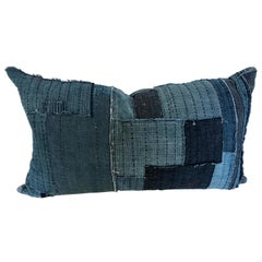 Custom Pillow Cut from an Antique Japanese Cotton Indigo Boro Textile