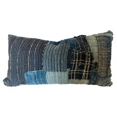 Custom Pillow Cut from an Antique Japanese Cotton Indigo Boro Textile