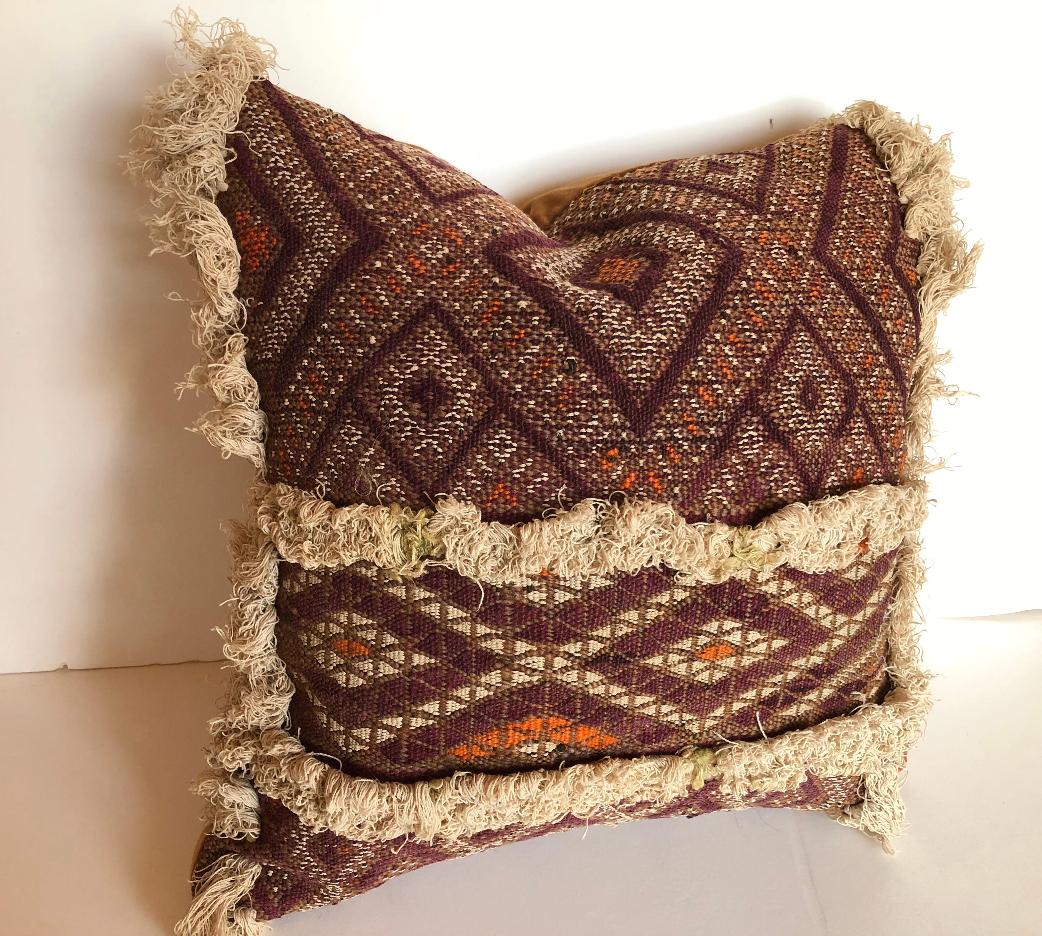 Art Deco Custom Pillow Cut from an Antique Moroccan Hand Loomed Textile, Atlas Mountains For Sale