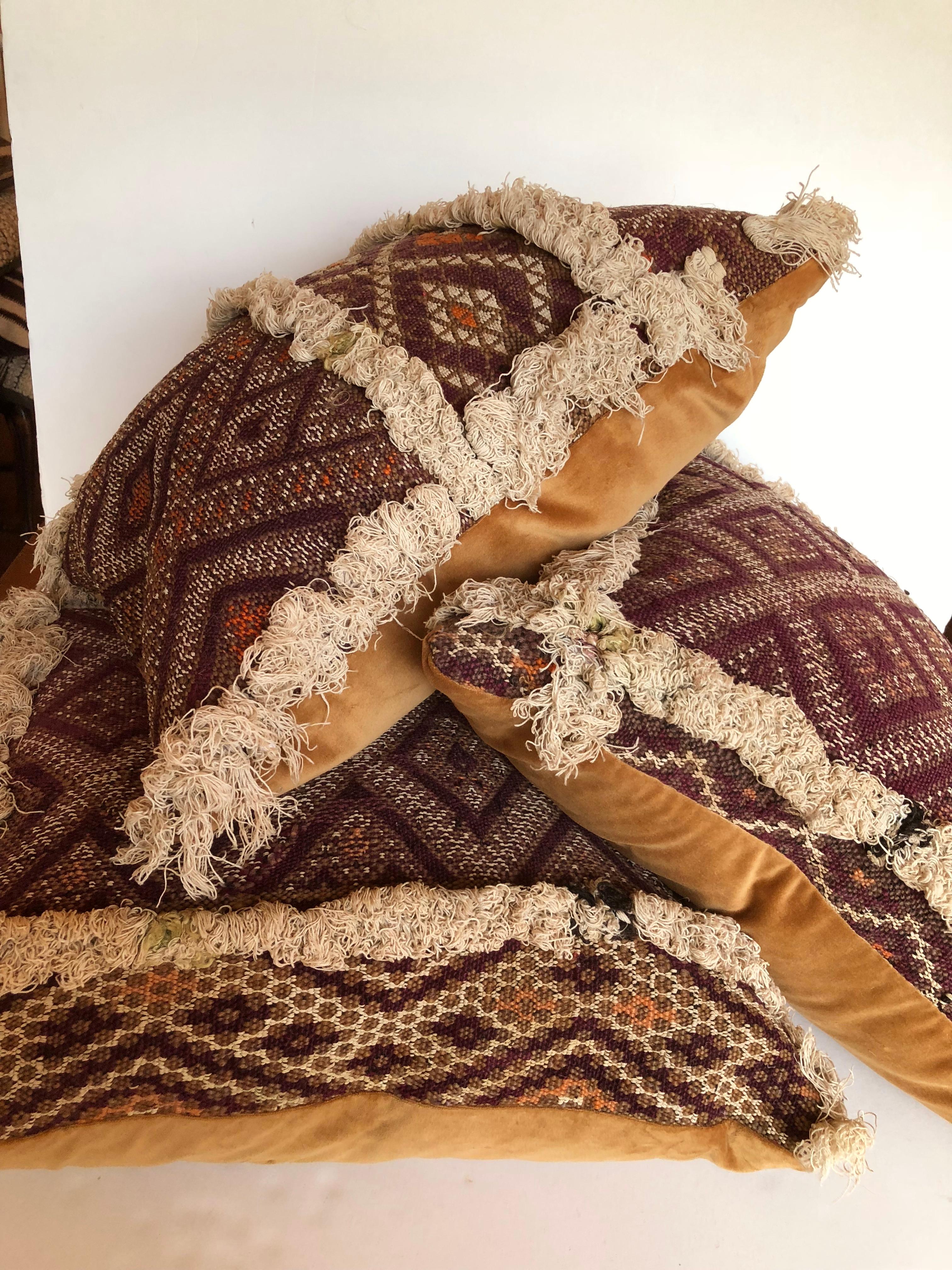 Wool Custom Pillow Cut from an Antique Moroccan Hand Loomed Textile, Atlas Mountains For Sale