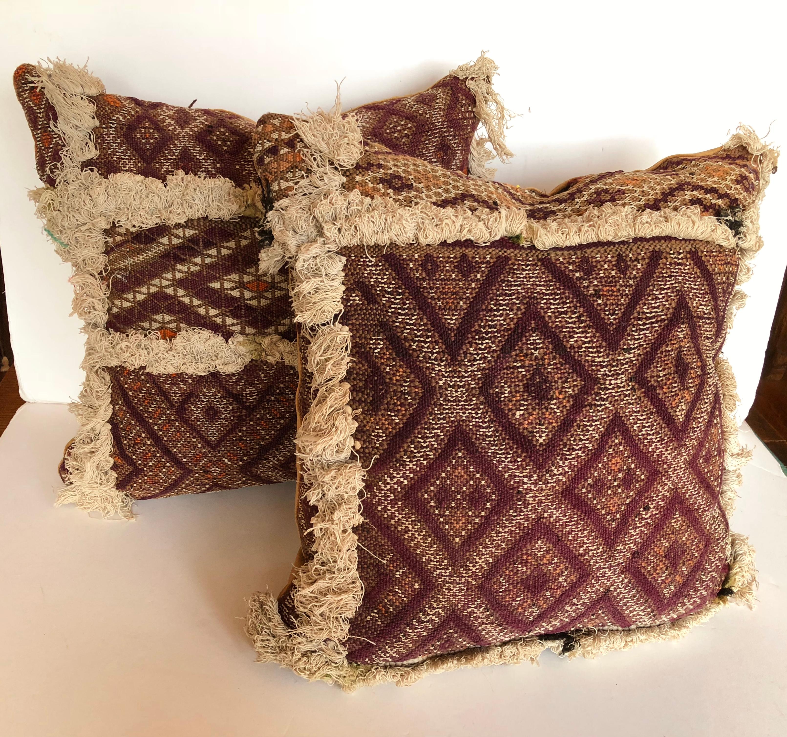 Custom Pillow Cut from an Antique Moroccan Hand Loomed Textile, Atlas Mountains For Sale 1