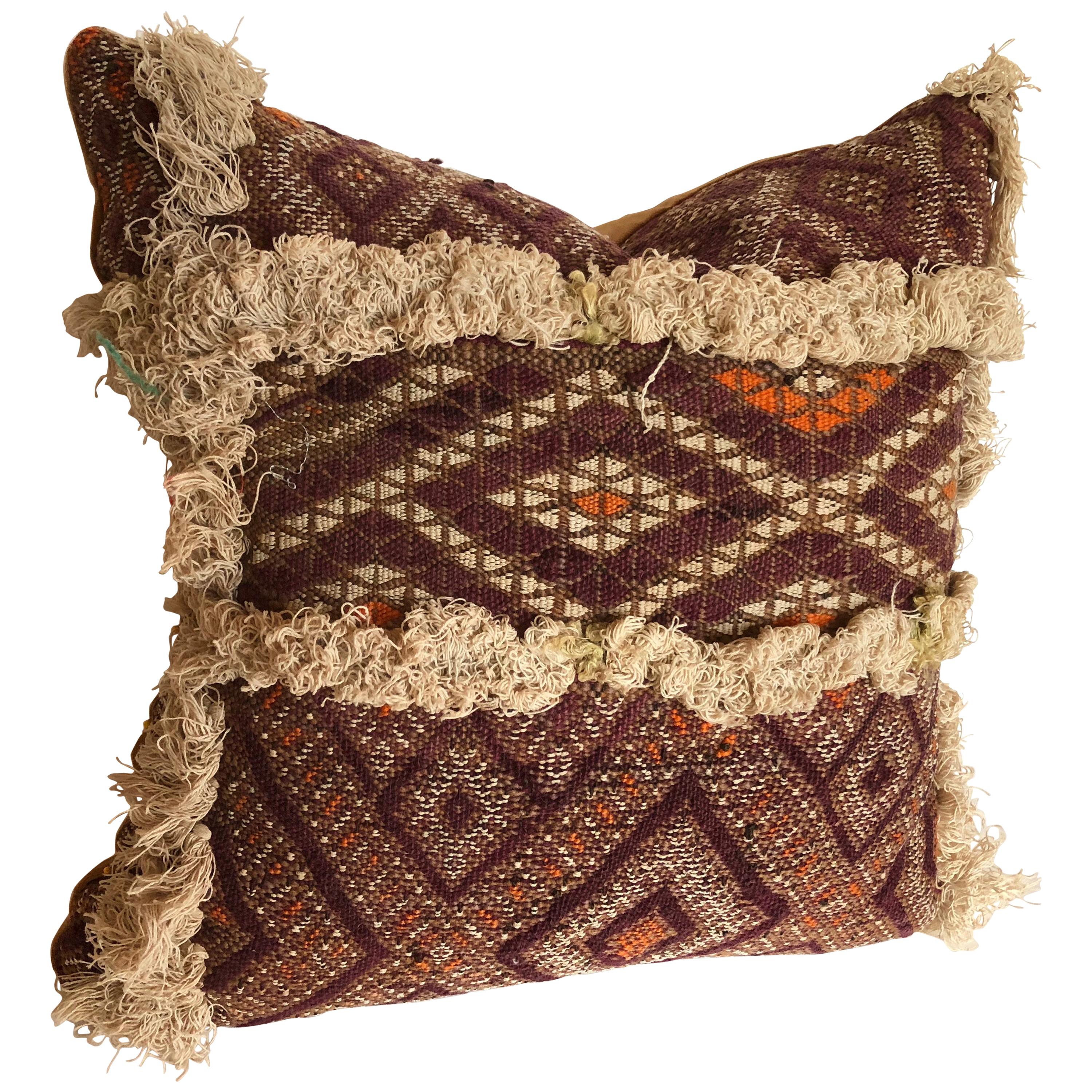Custom Pillow Cut from an Antique Moroccan Hand Loomed Textile, Atlas Mountains For Sale