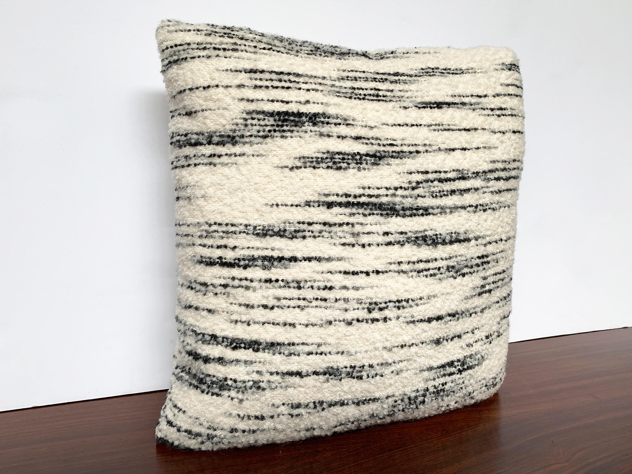 Custom Pillow with Schumacher Stripe Bouclé Fabric In New Condition In New York, NY