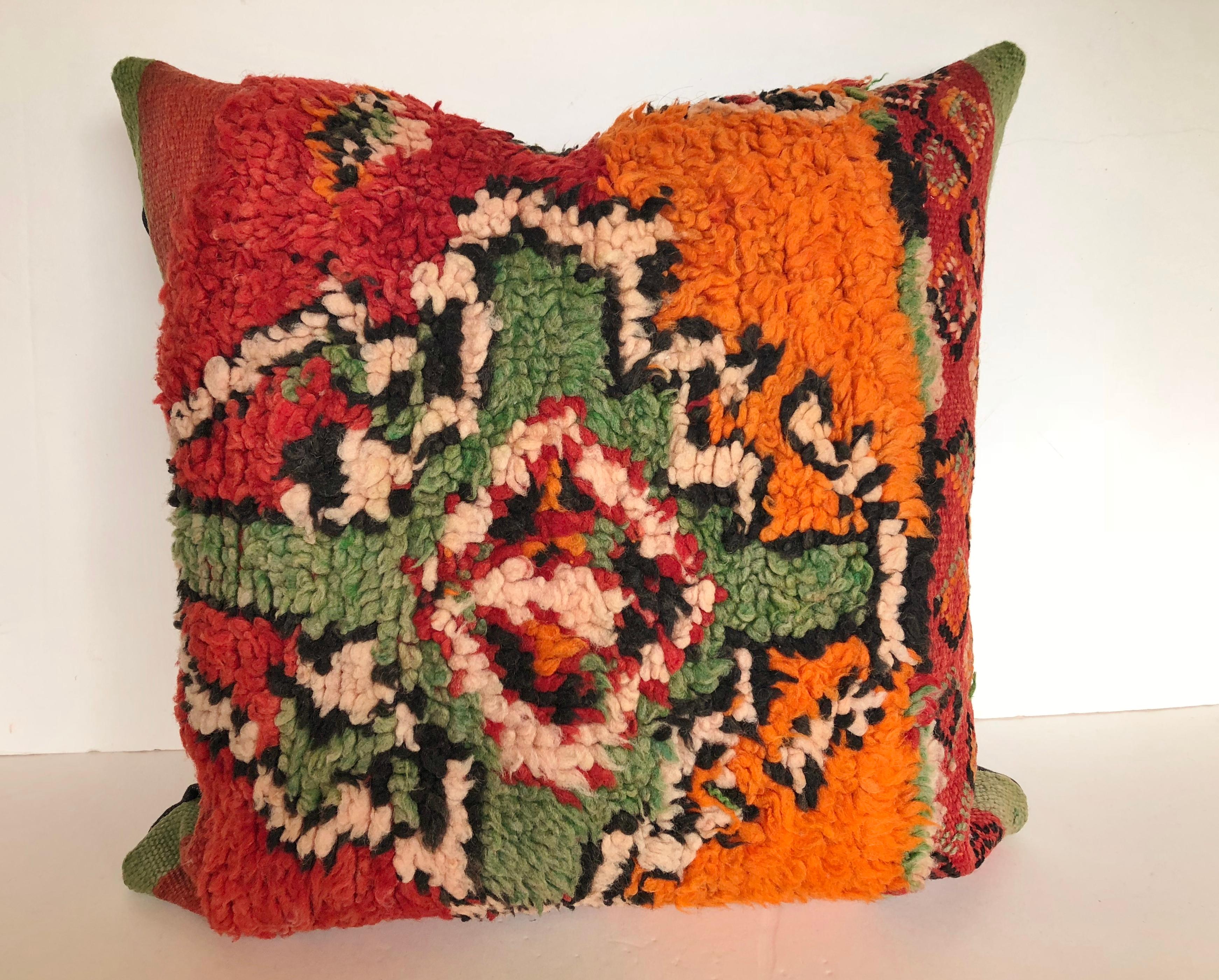 Tribal Custom Pillows by Maison Suzanne Cut from a Hand Loomed Wool Moroccan Berber Rug For Sale