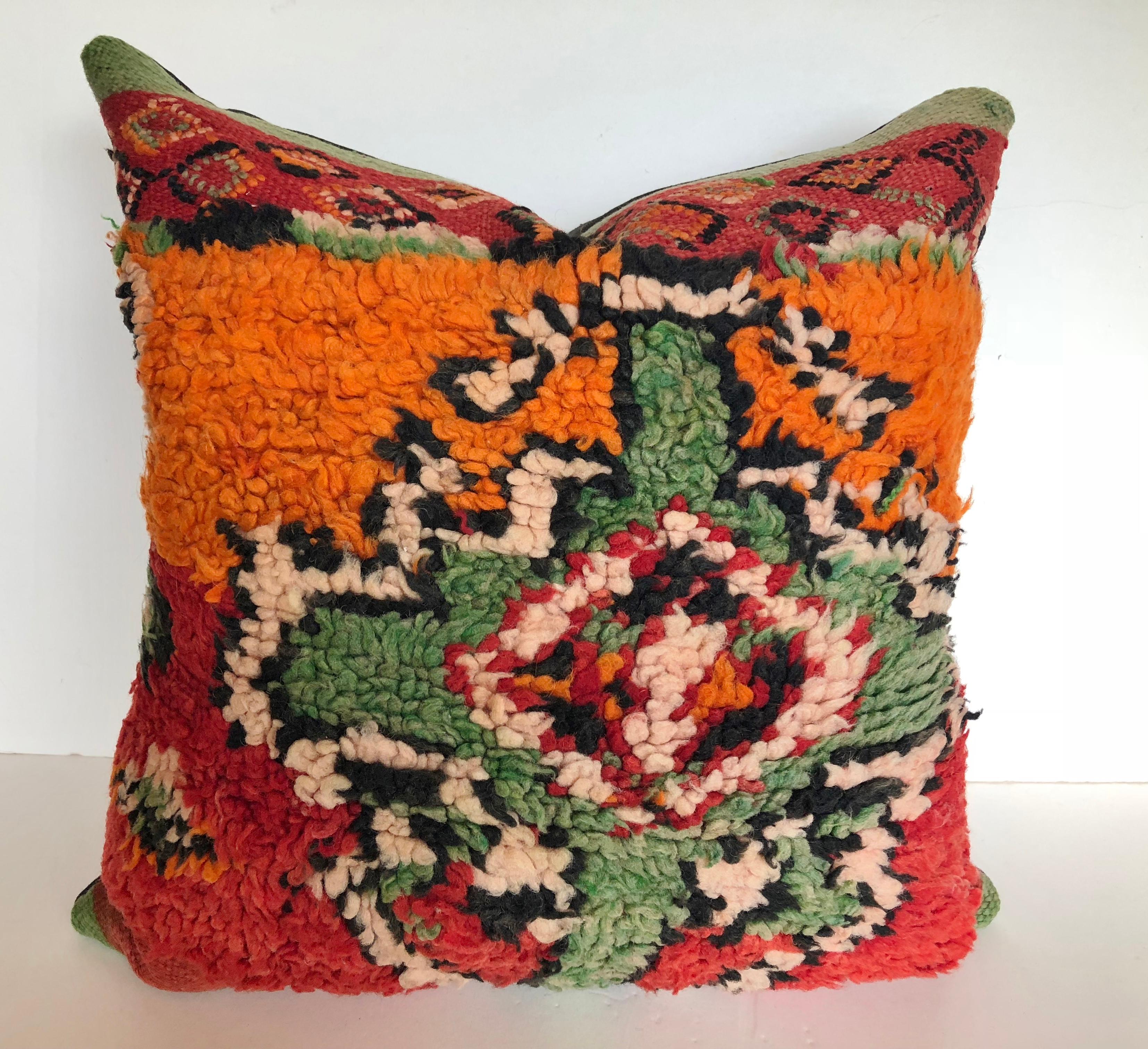 Hand-Woven Custom Pillows by Maison Suzanne Cut from a Hand Loomed Wool Moroccan Berber Rug For Sale