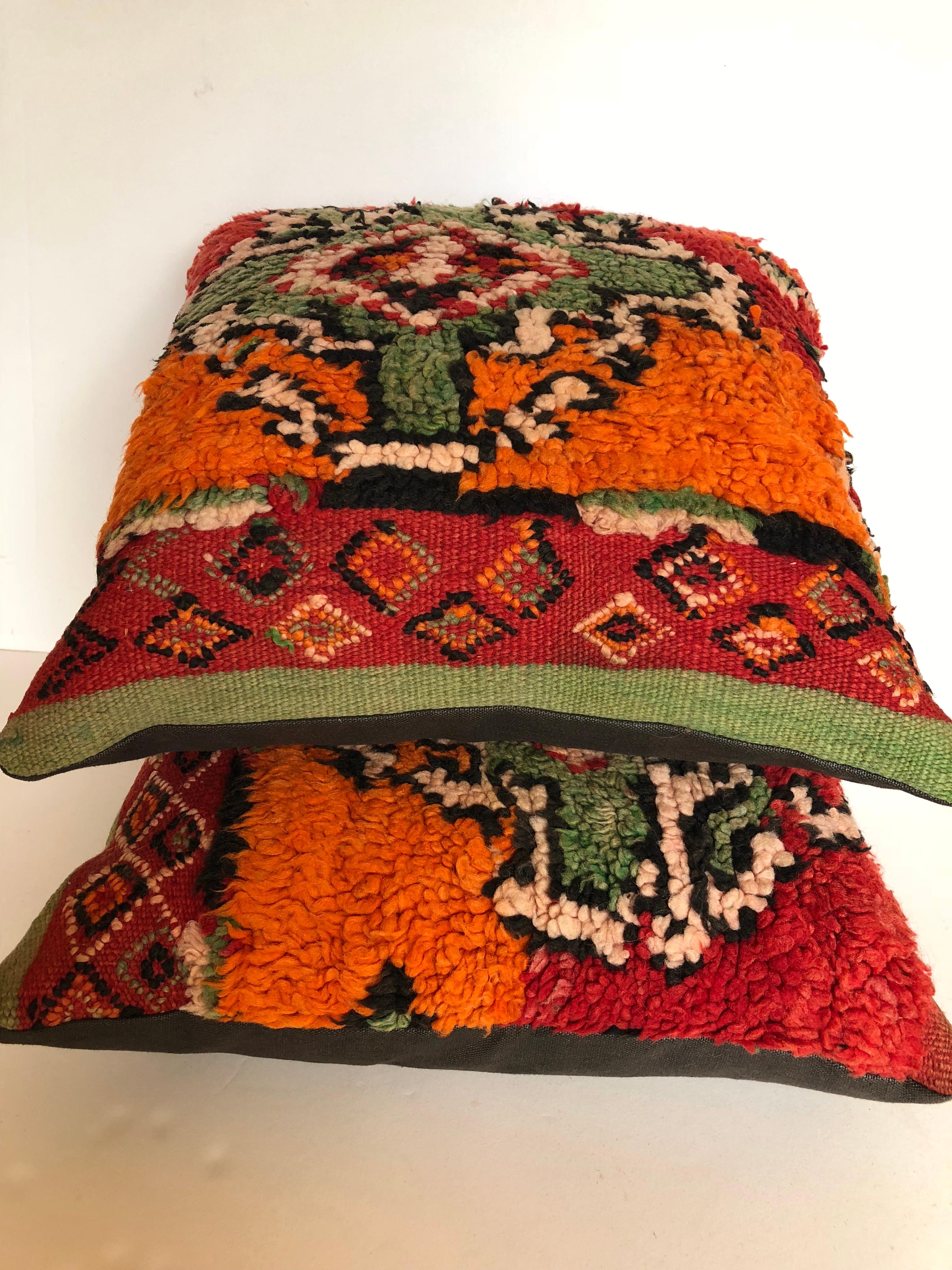 Custom Pillows by Maison Suzanne Cut from a Hand Loomed Wool Moroccan Berber Rug For Sale 3