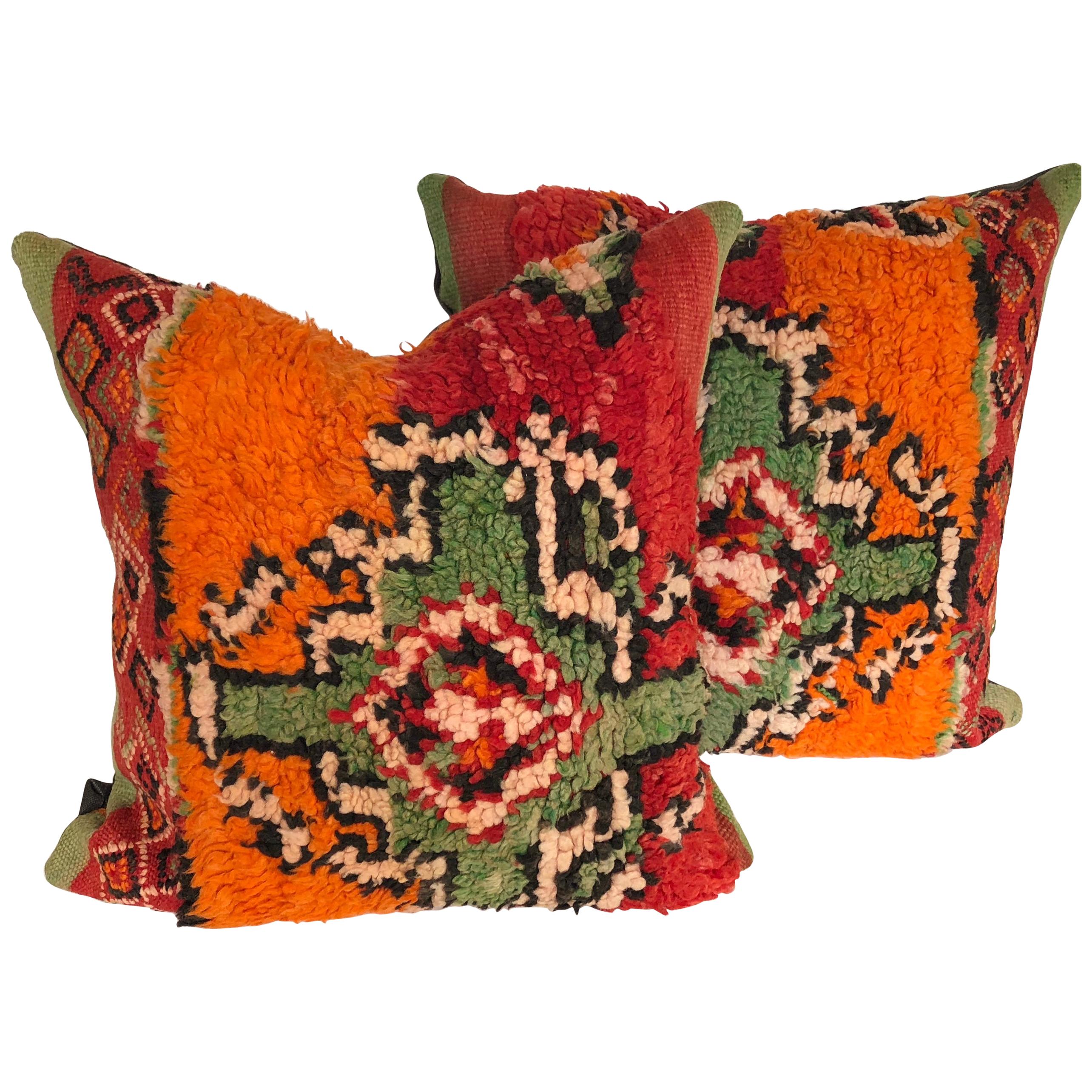 Custom Pillows by Maison Suzanne Cut from a Hand Loomed Wool Moroccan Berber Rug For Sale