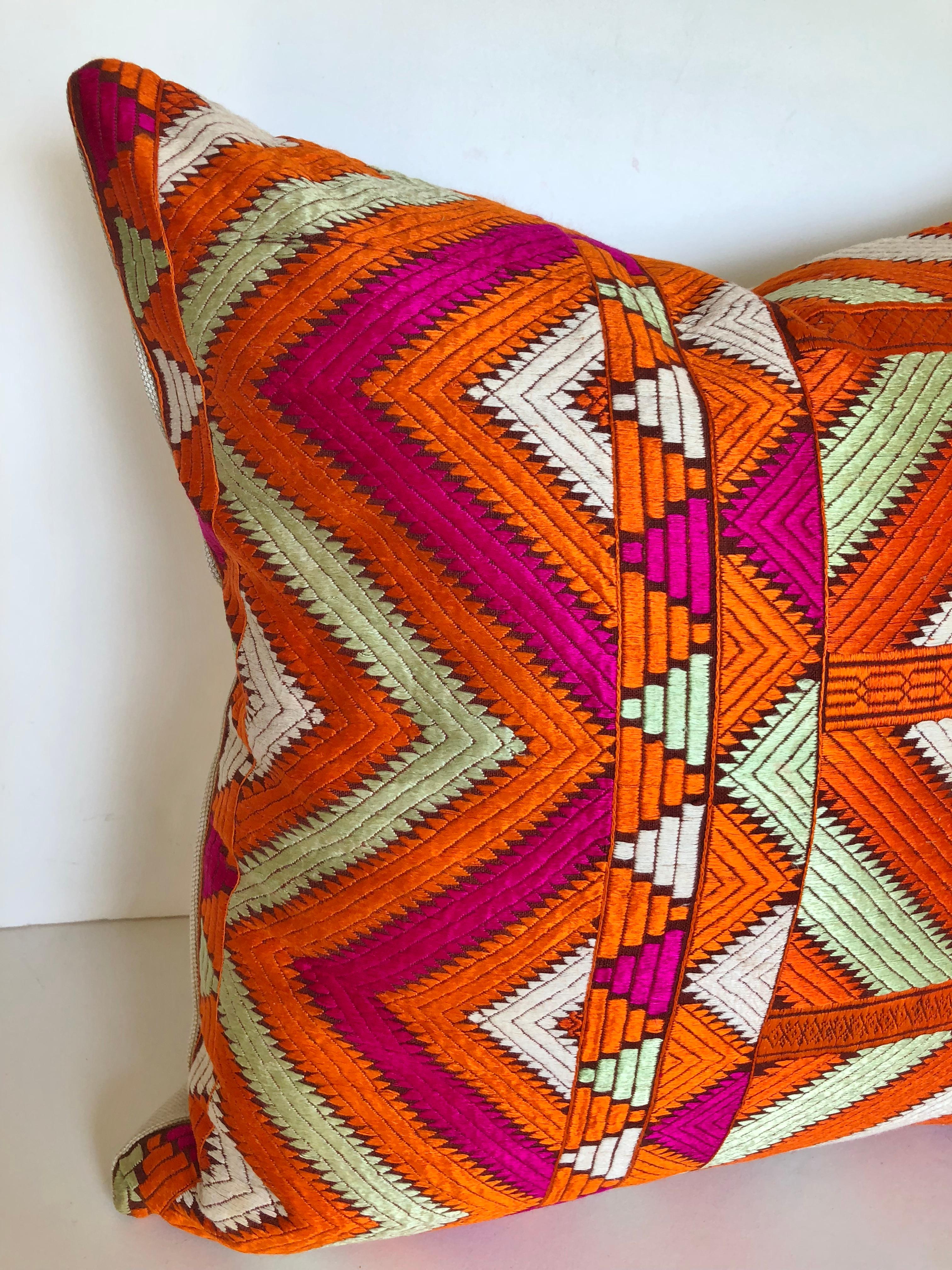 Indian Custom Pillows by Maison Suzanne Cut from a Vintage Phulkari Bagh Wedding Shawl