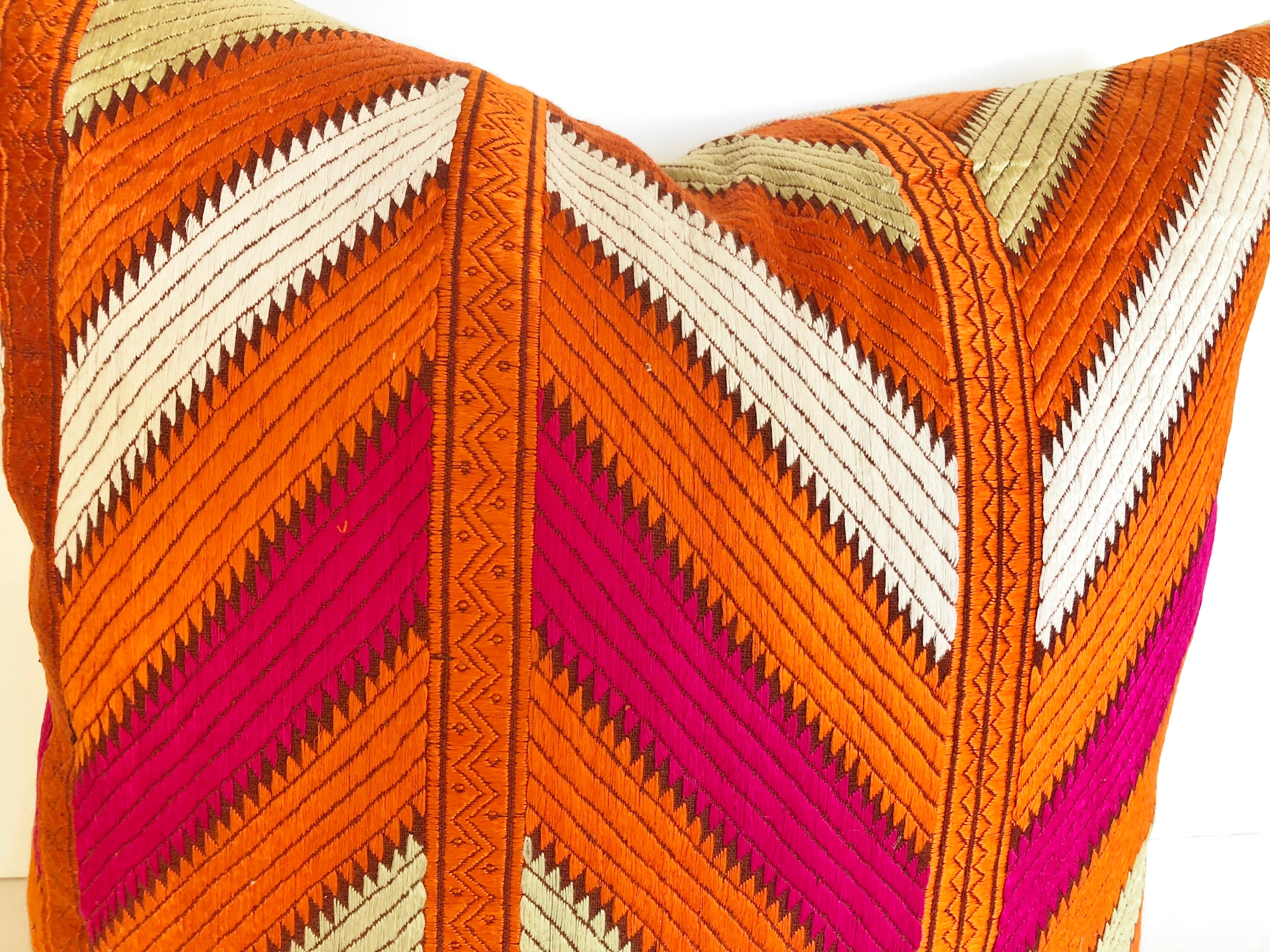Embroidered Custom Pillows by Maison Suzanne Cut from a Vintage Phulkari Bagh Wedding Shawl