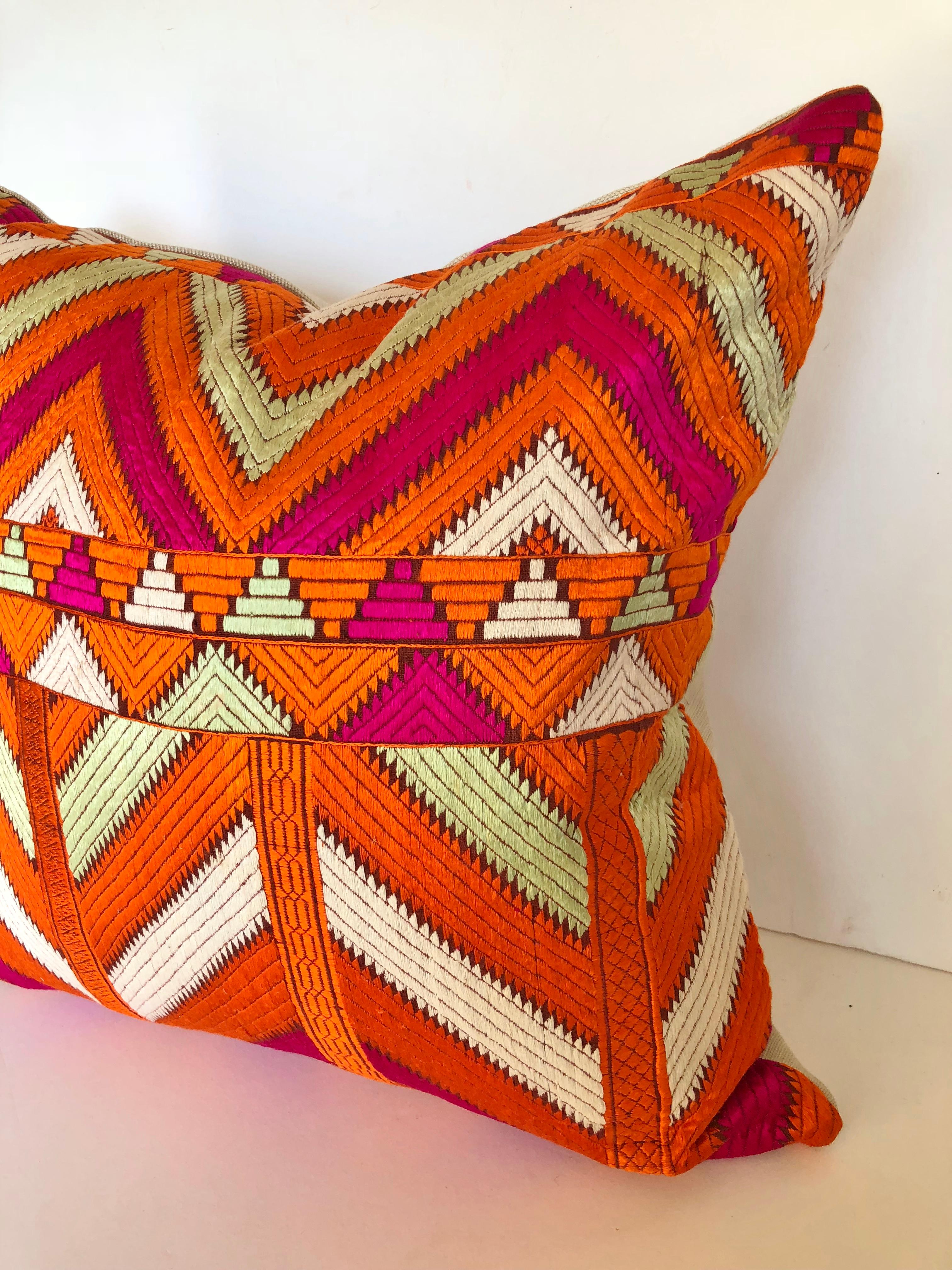 Custom Pillows by Maison Suzanne Cut from a Vintage Phulkari Bagh Wedding Shawl In Good Condition In Glen Ellyn, IL