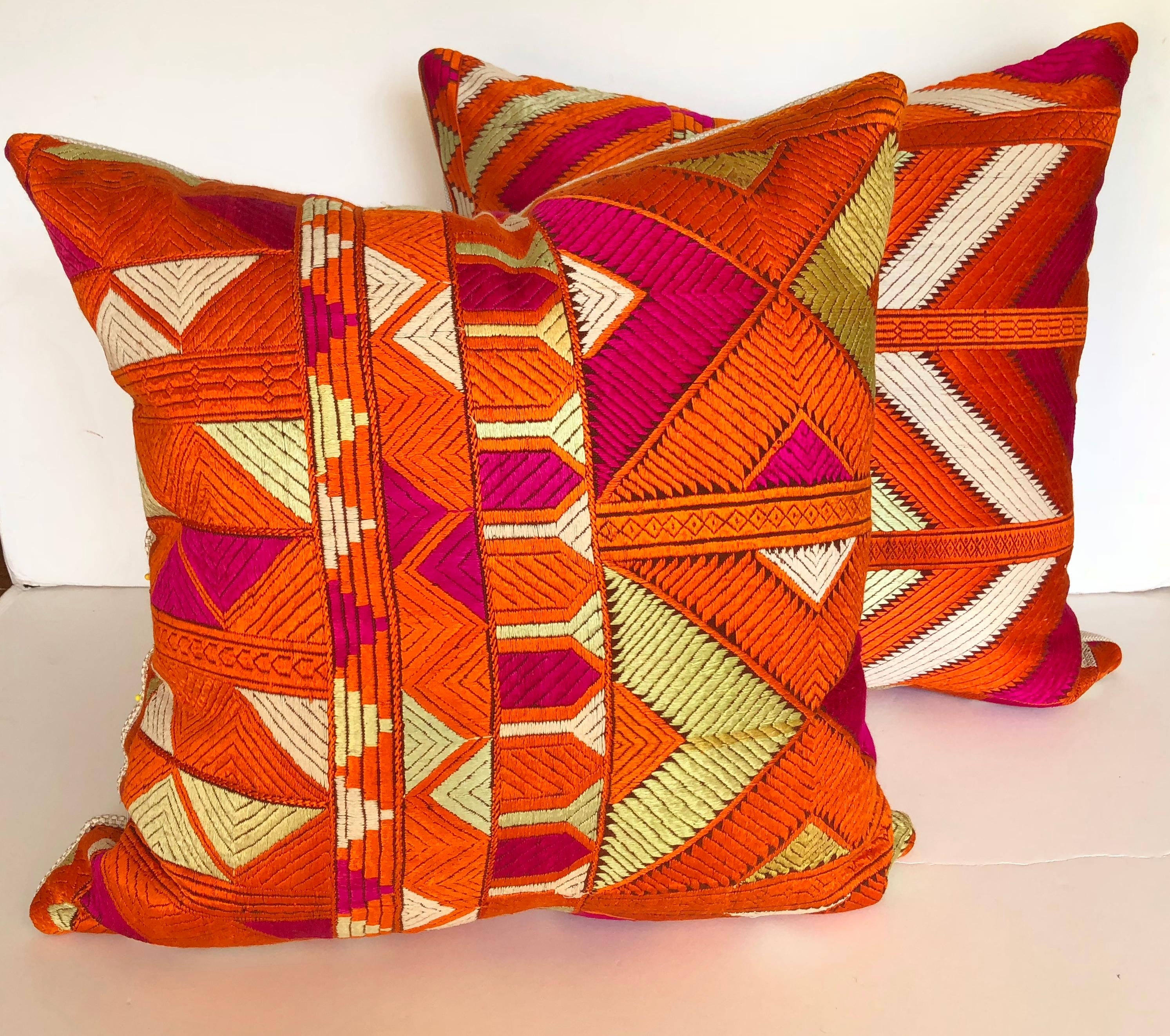 Cotton Custom Pillows by Maison Suzanne Cut from a Vintage Phulkari Bagh Wedding Shawl