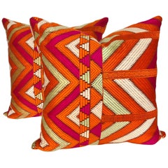 Custom Pillows by Maison Suzanne Cut from a Vintage Phulkari Bagh Wedding Shawl