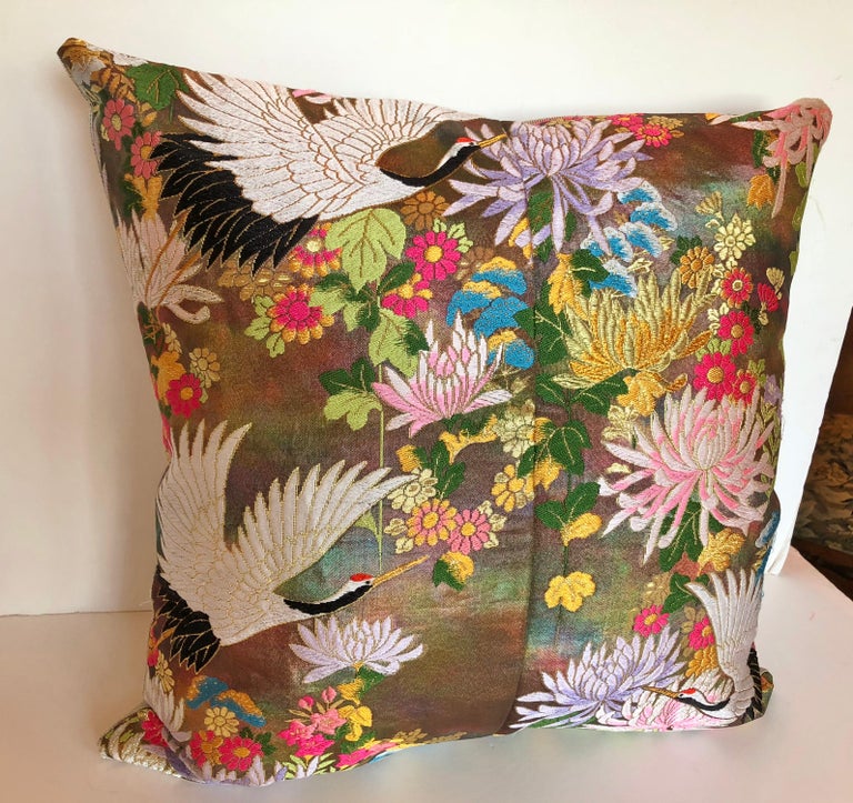 Custom Pillows by Maison Suzanne Cut from a Vintage Silk Japanese